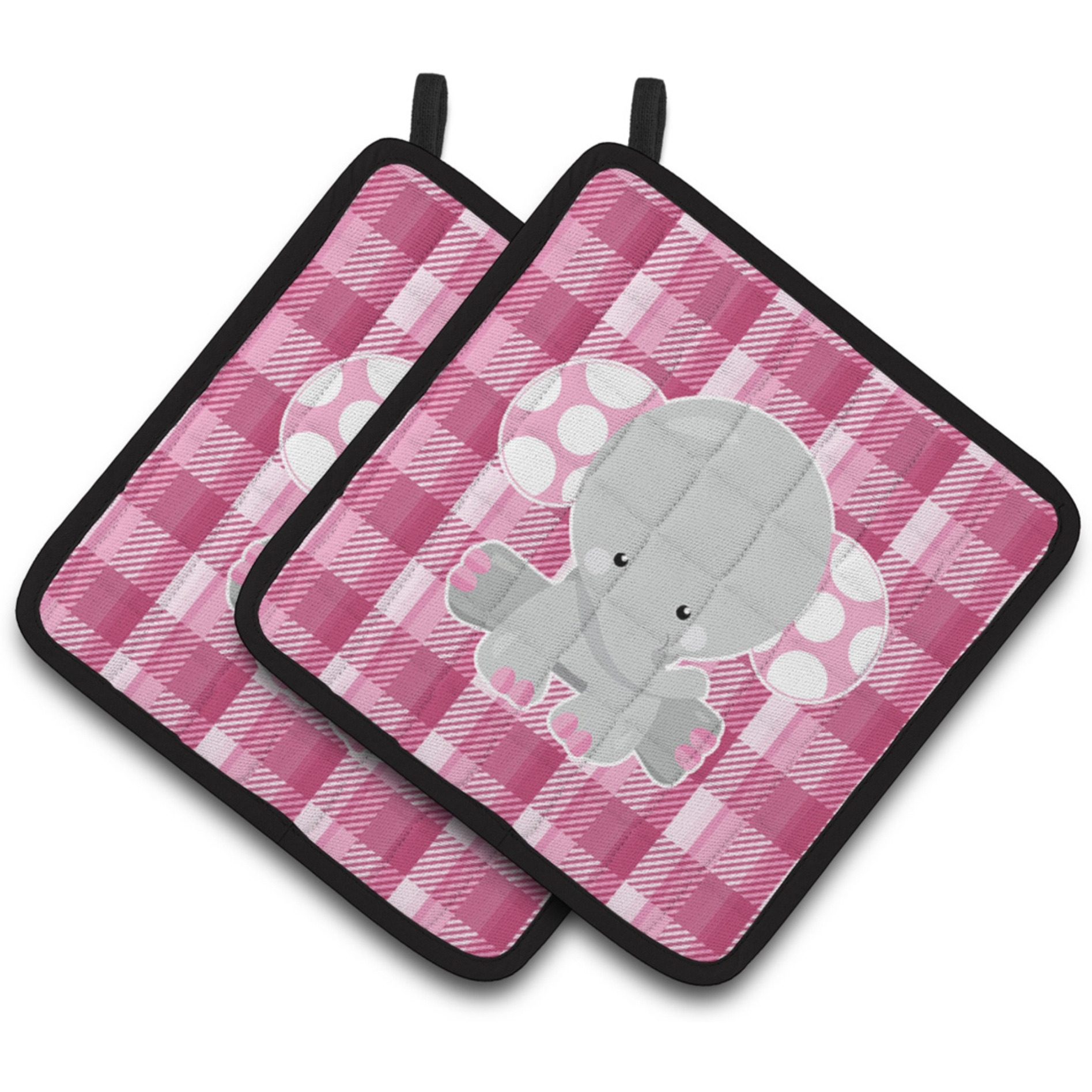 &quotCaroline's Treasures BB6952PTHD Elephant Pink Gingham Pair of Pot Holders, 7.5 x 7.5"", Multicolor"