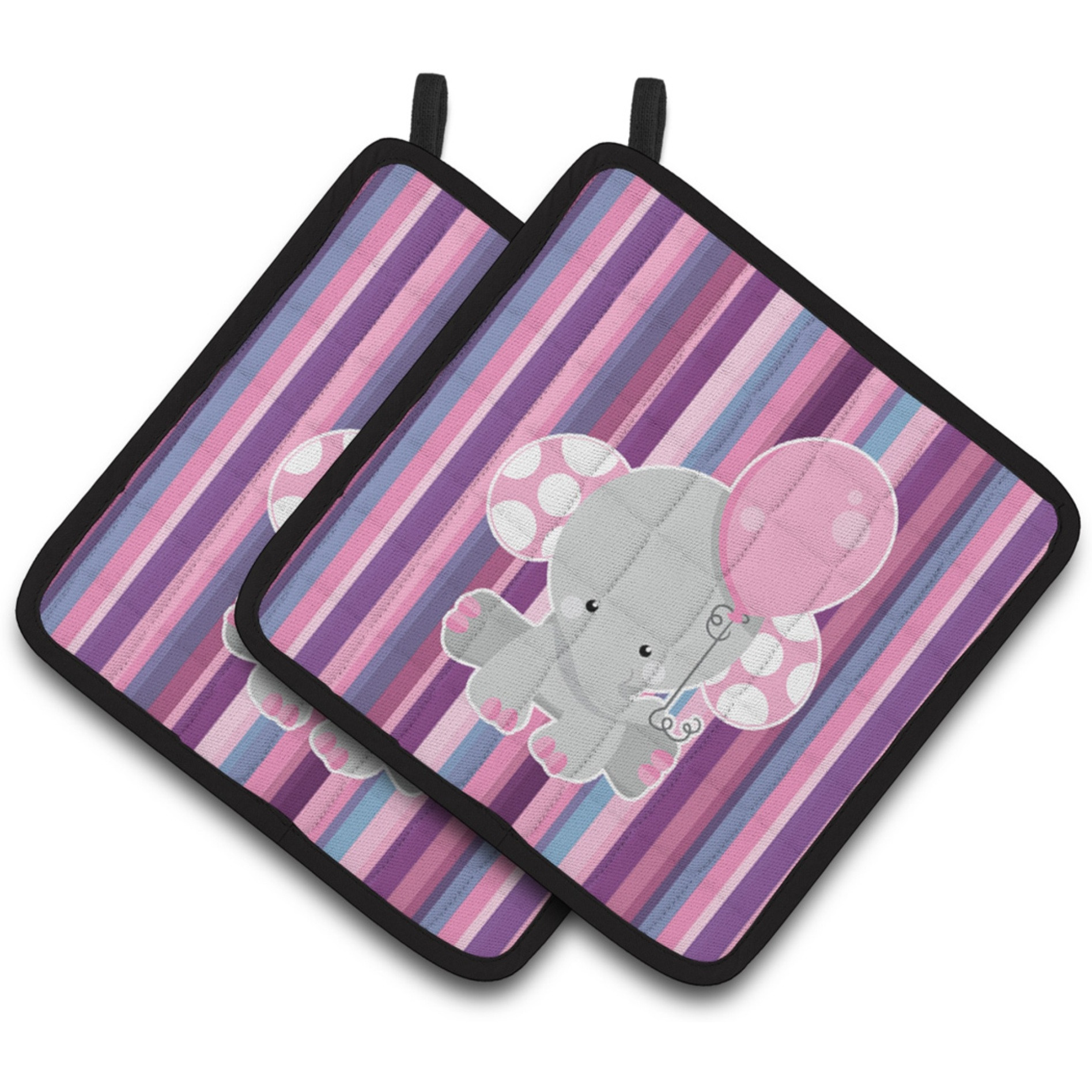 &quotCaroline's Treasures BB6954PTHD Elephant on Stripes Pair of Pot Holders, 7.5 x 7.5"", Multicolor"