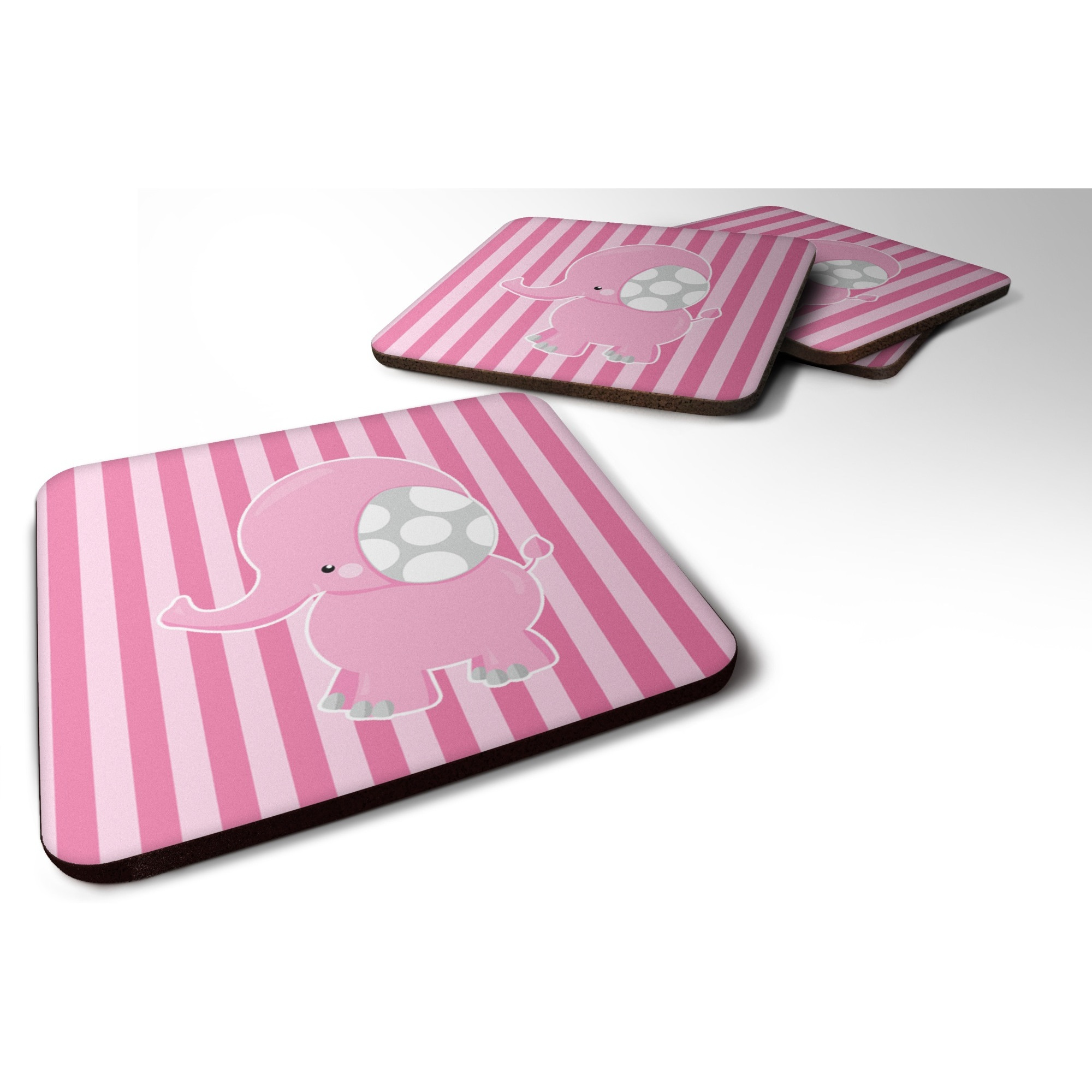 &quotCaroline's Treasures Elephant On Pink Stripes Foam Coaster Set of 4, 3.5, Multicolor"