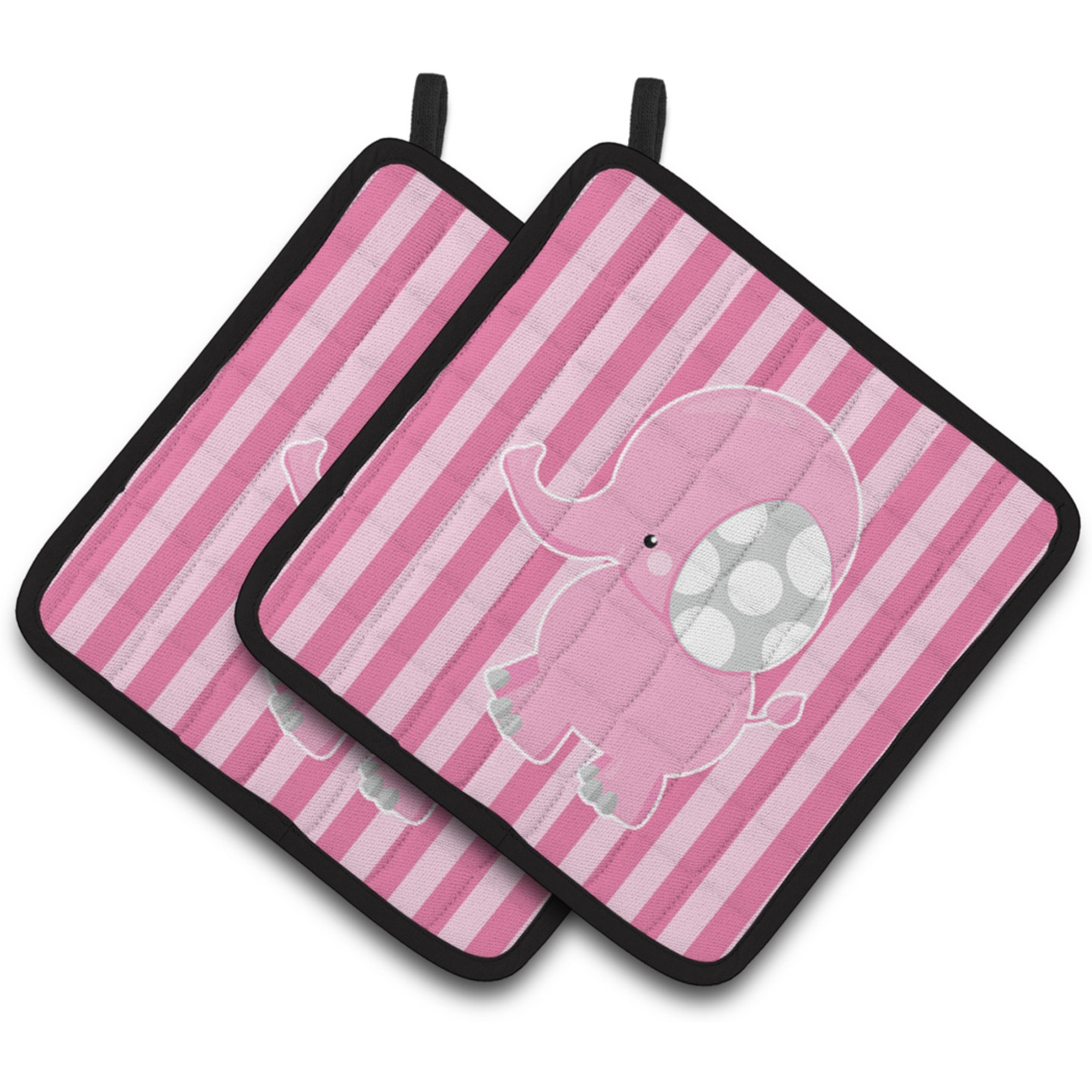 &quotCaroline's Treasures BB6955PTHD Elephant on Pink Stripes Pair of Pot Holders, 7.5 x 7.5"", Multicolor"