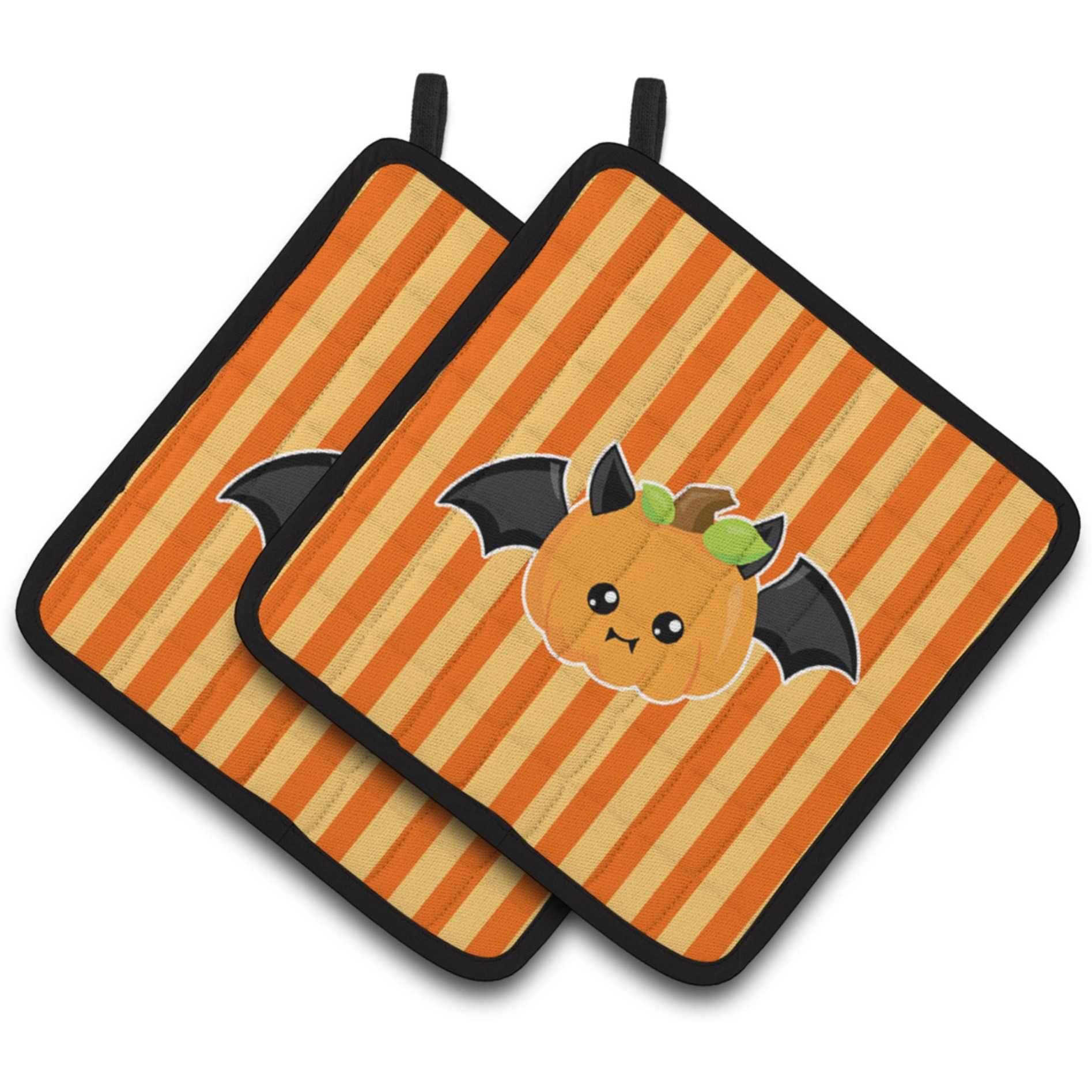 &quotCaroline's Treasures BB6959PTHD Halloween Pumpkin Bat Pair of Pot Holders, 7.5 x 7.5"", Multicolor"