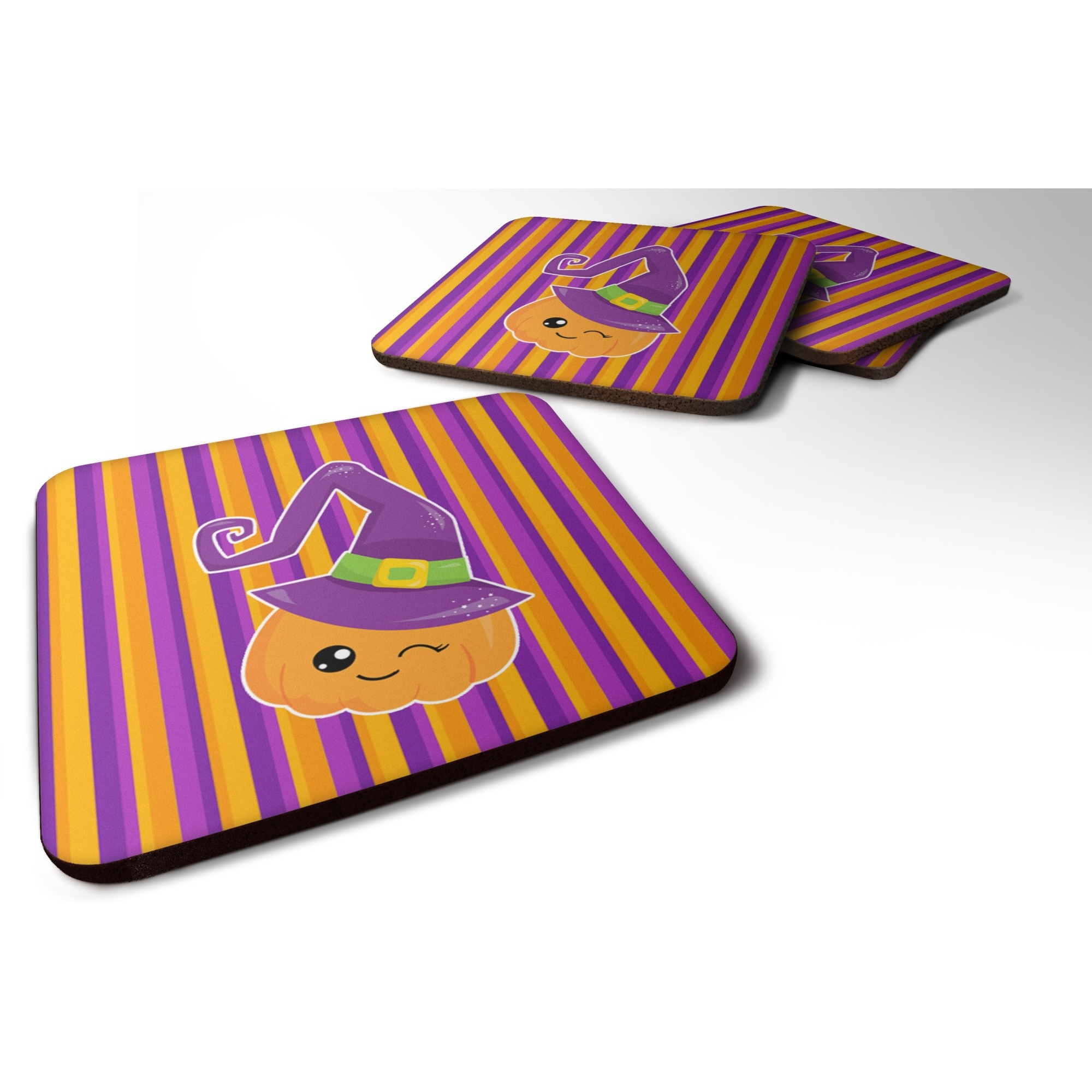 &quotCaroline's Treasures Halloween Pumpkin Witch Foam Coaster Set of 4, 3.5, Multicolor"