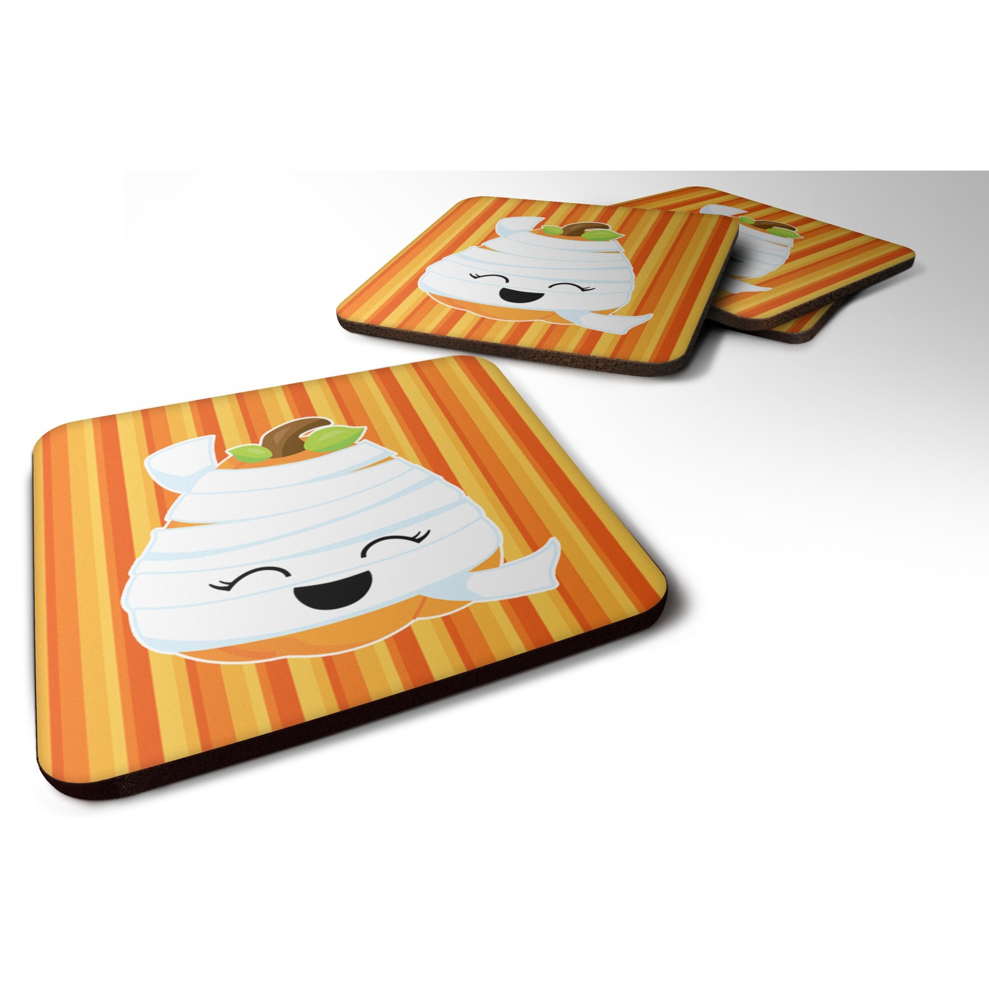 &quotCaroline's Treasures Halloween Pumpkin Mummy Foam Coaster Set of 4, 3.5, Multicolor"