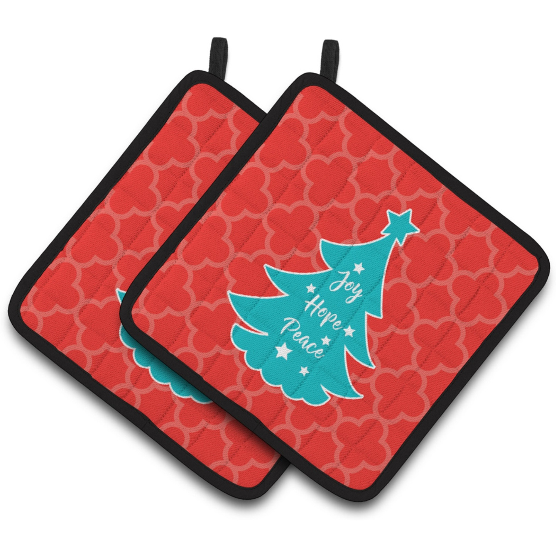 &quotCaroline's Treasures BB6969PTHD Christmas Tree Red Teal Pair of Pot Holders, 7.5 x 7.5"", Multicolor"