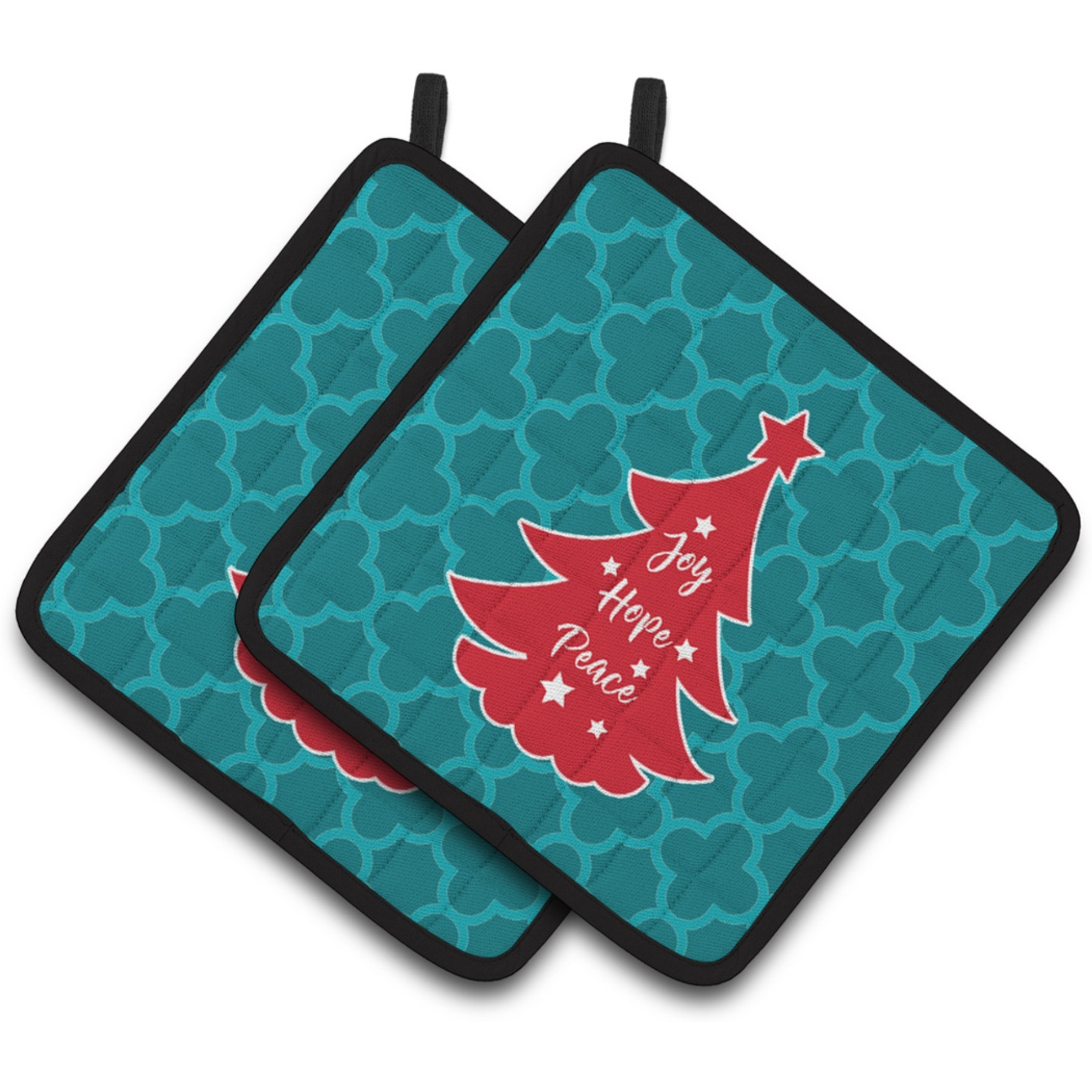 &quotCaroline's Treasures BB6970PTHD Christmas Tree Teal Red Pair of Pot Holders, 7.5 x 7.5"", Multicolor"