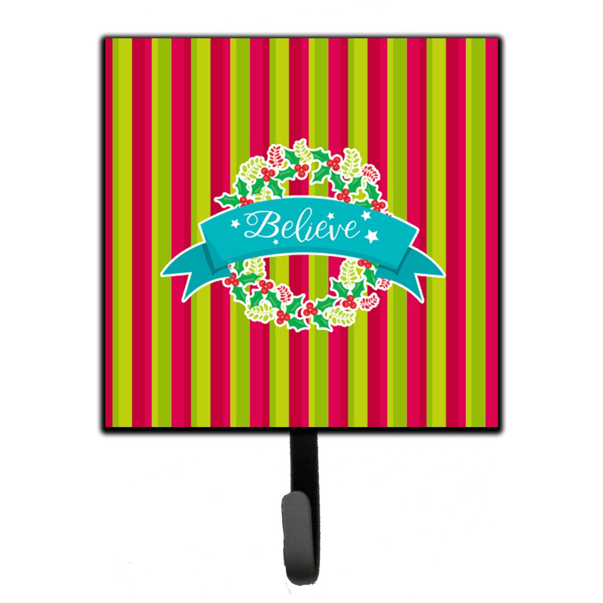&quotCaroline's Treasures Christmas Wreath Believe Wall Hook, Small, Multicolor"