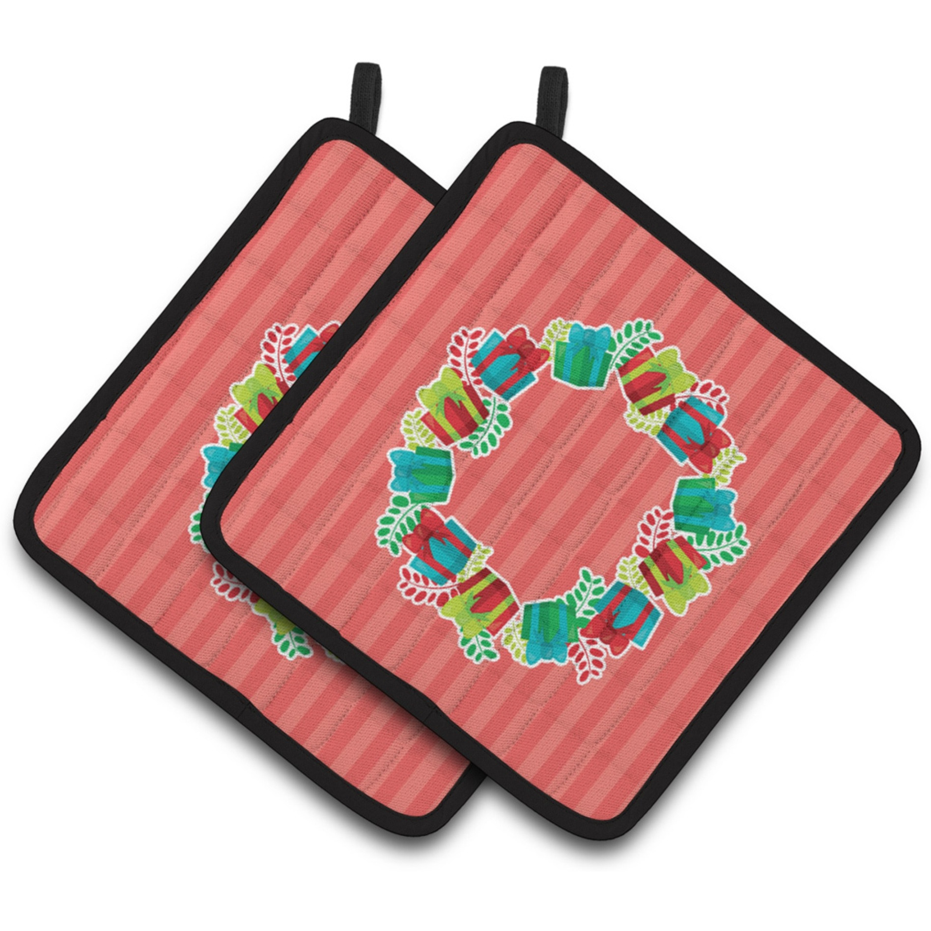 &quotCaroline's Treasures BB6976PTHD Christmas Wreath Presents Pair of Pot Holders, 7.5 x 7.5"", Multicolor"