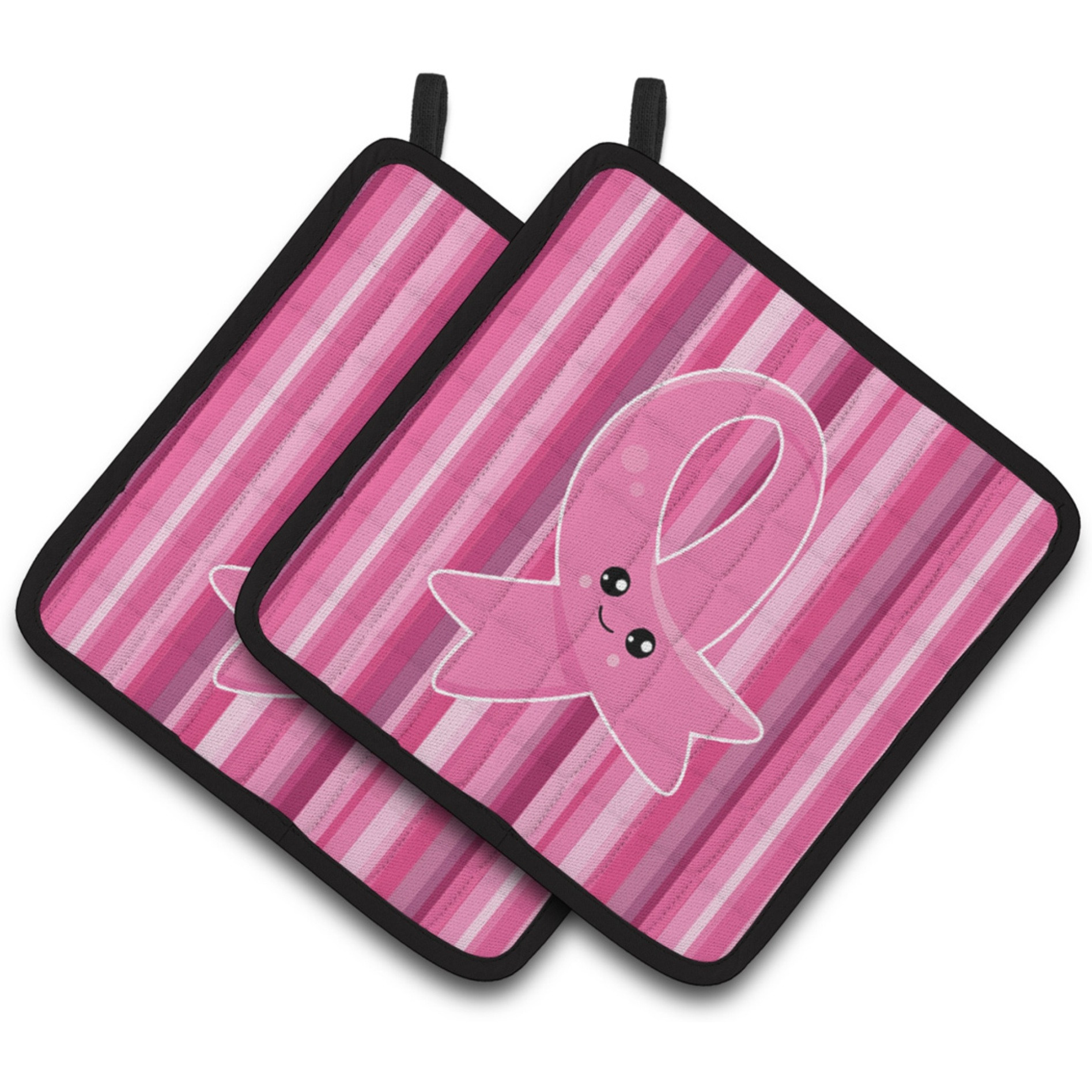 &quotCaroline's Treasures BB6978PTHD Breast Cancer Awareness Ribbon Face Pair of Pot Holders, 7.5 x 7.5"", Multicolor"