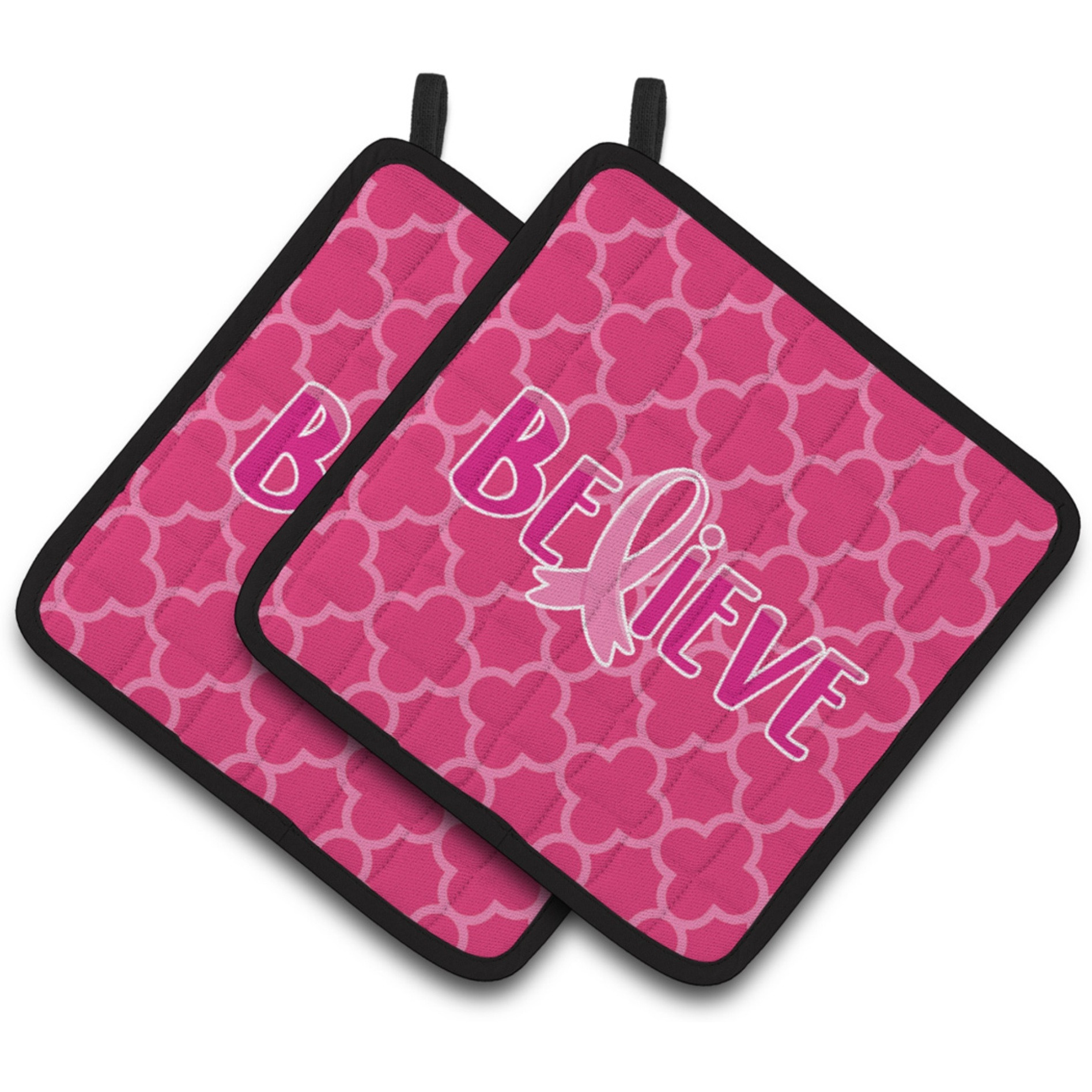 &quotCaroline's Treasures BB6980PTHD Breast Cancer Awareness Ribbon Believe Pair of Pot Holders, 7.5 x 7.5"", Multicolor"