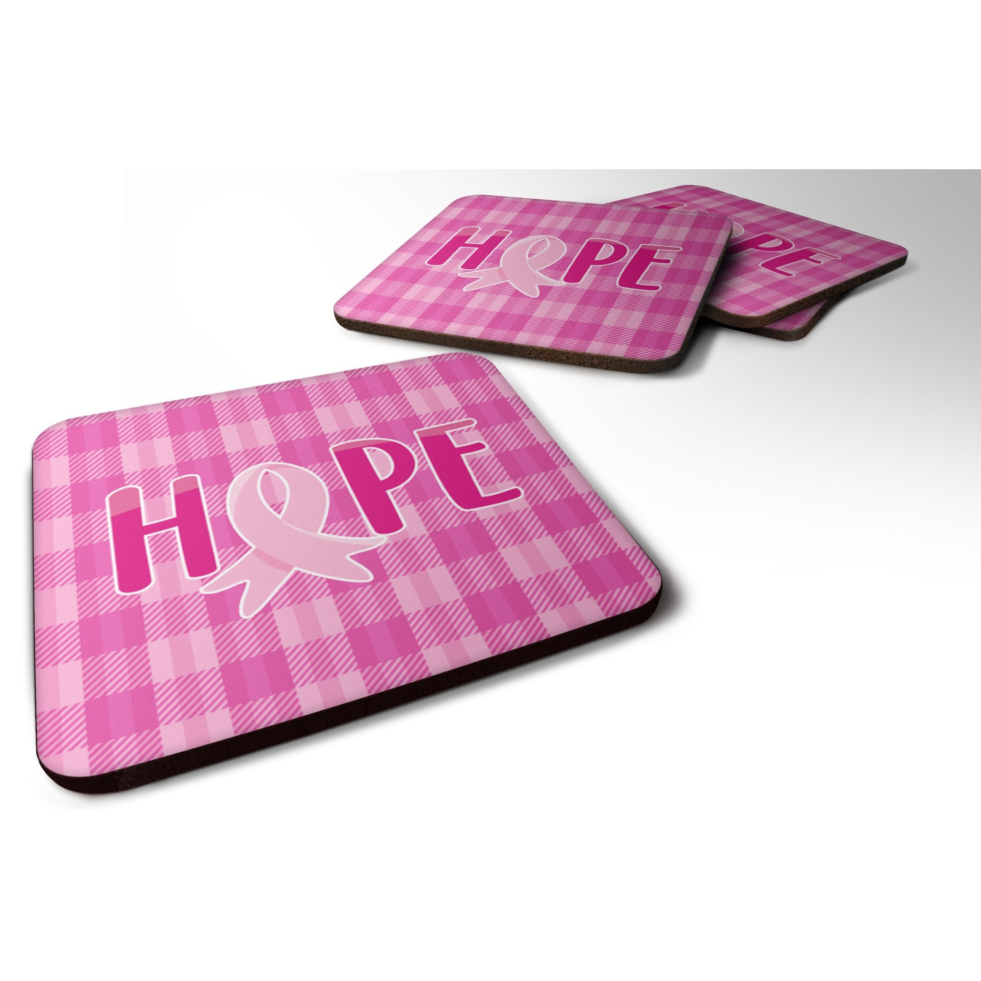 &quotCaroline's Treasures Breast Cancer Awareness Ribbon Hope Foam Coaster Set of 4, 3.5, Multicolor"