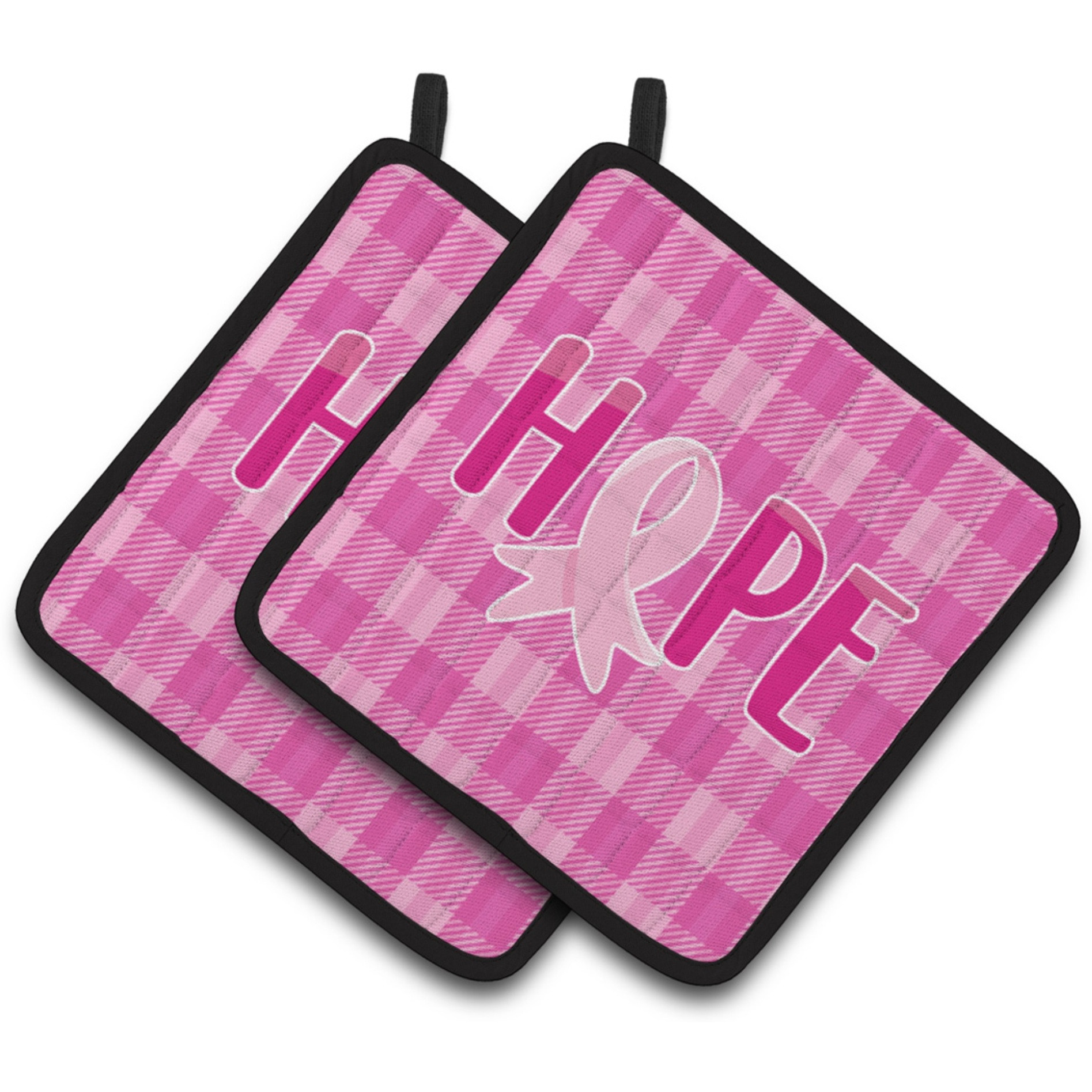 &quotCaroline's Treasures Breast Cancer Awareness Ribbon Hope Pair of Pot Holders, 7.5 x 7.5, Multicolor"