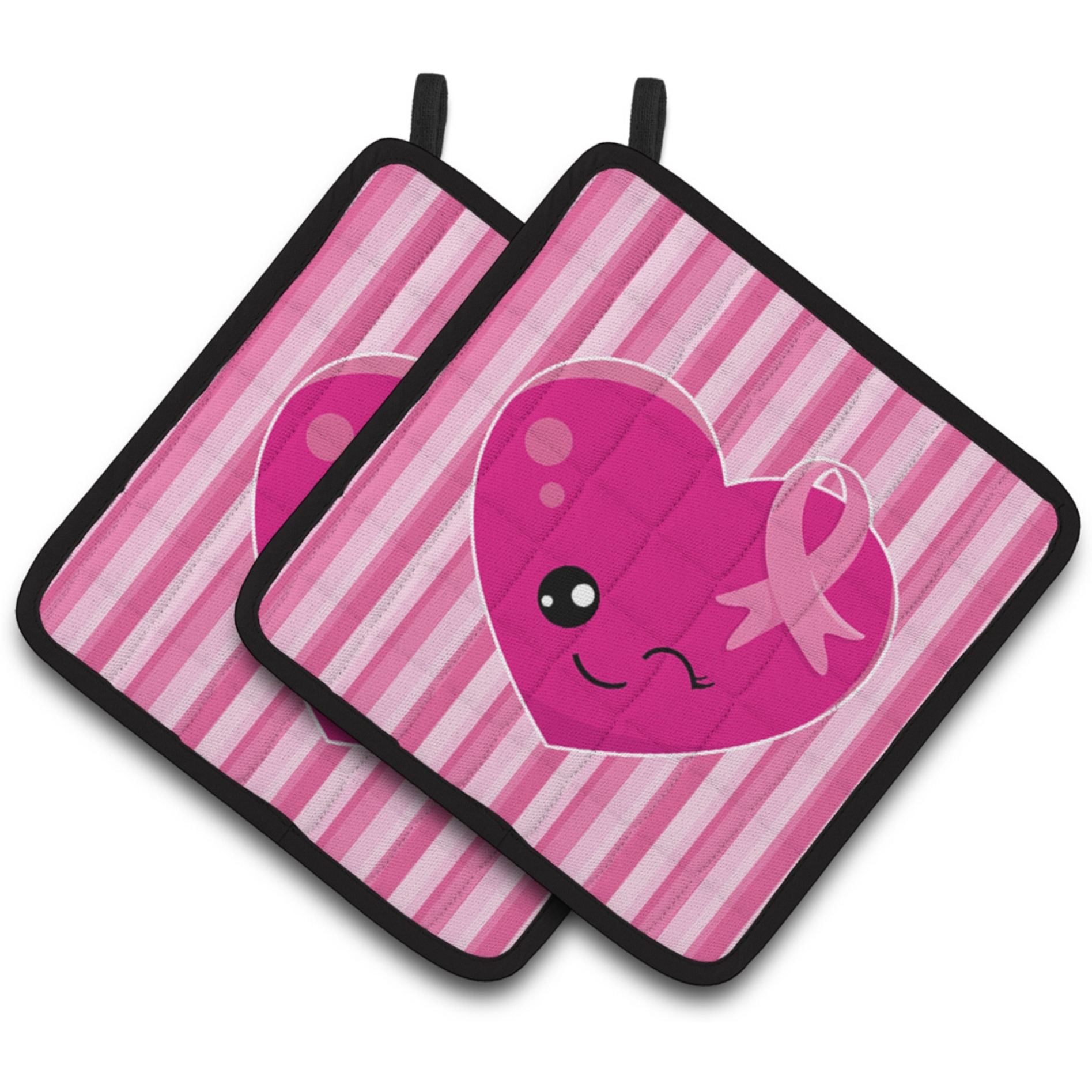 &quotCaroline's Treasures BB6982PTHD Breast Cancer Awareness Ribbon Heart Pair of Pot Holders, 7.5 x 7.5"", Multicolor"
