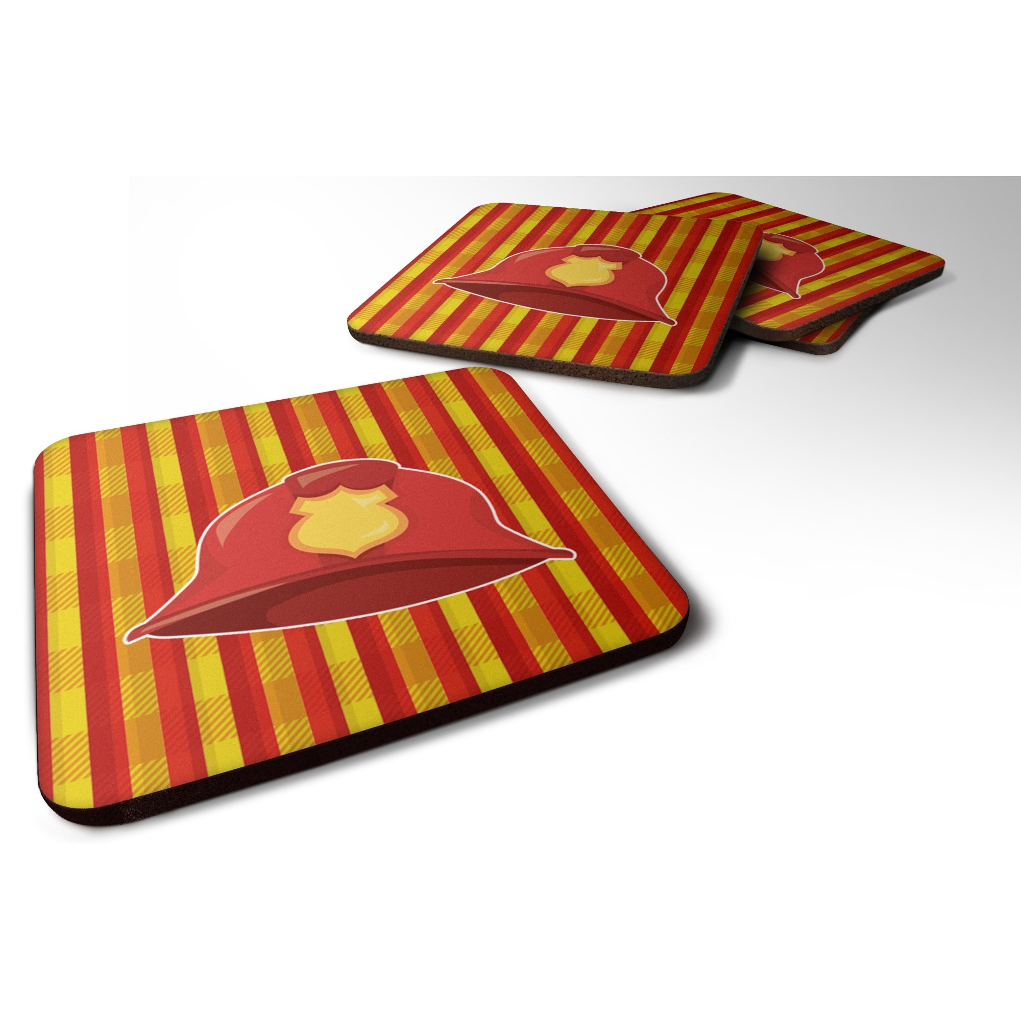 &quotCaroline's Treasures Fireman's Hat Foam Coaster Set of 4, 3.5, Multicolor"