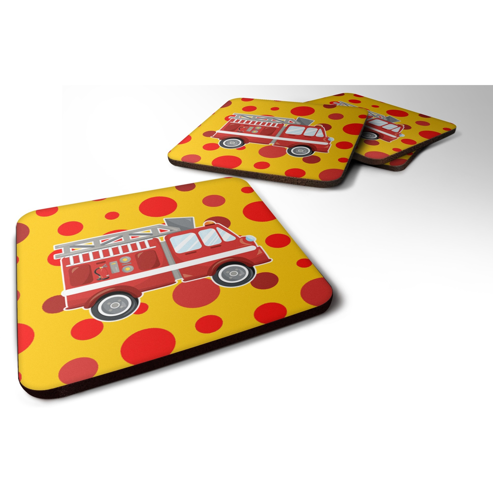 &quotCaroline's Treasures Fireman's Firetruck Foam Coaster Set of 4, 3.5, Multicolor"