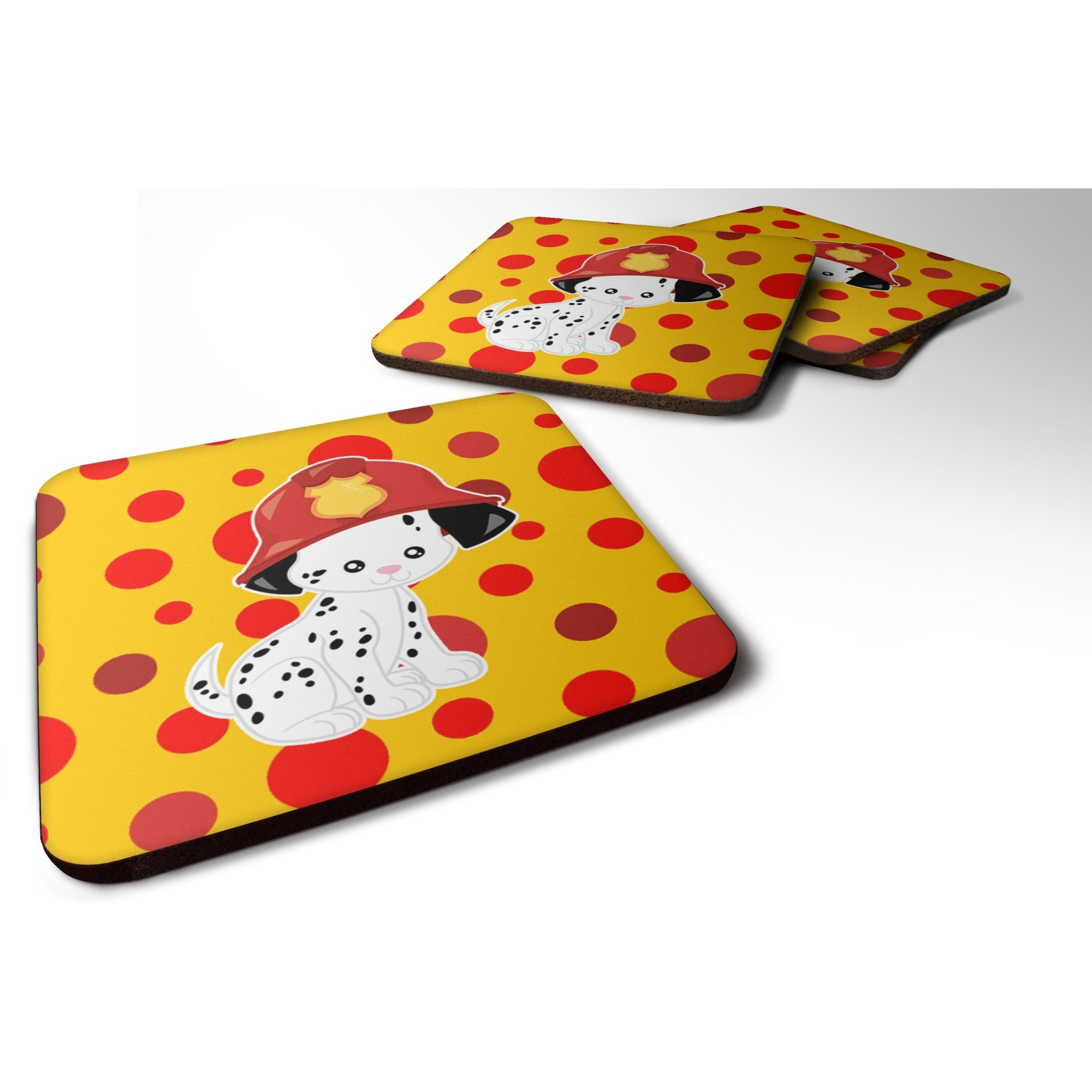 &quotCaroline's Treasures Fireman Dalmatian Puppy Foam Coaster Set of 4, 3.5, Multicolor"