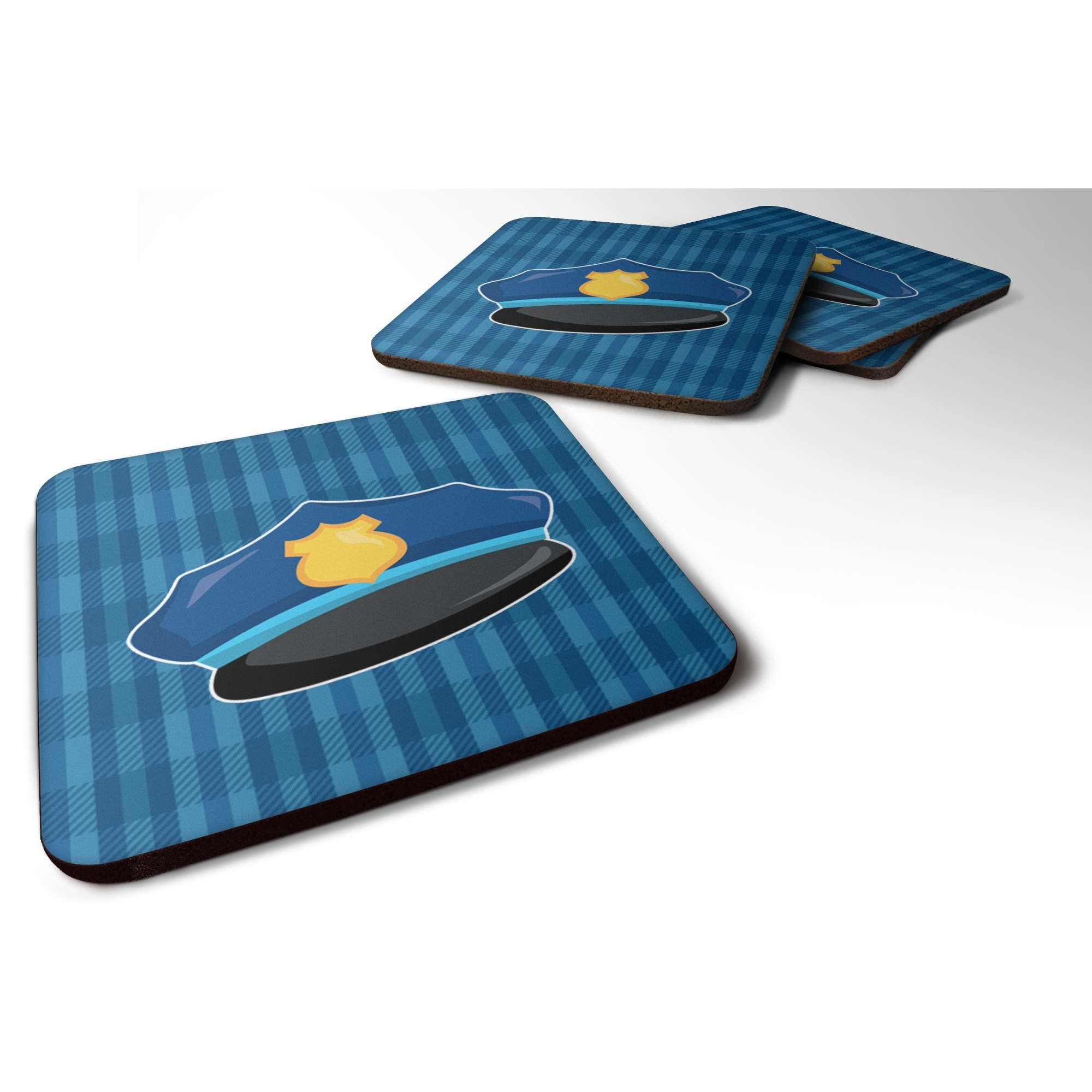 &quotCaroline's Treasures Police Hat Foam Coaster Set of 4, 3.5, Multicolor"