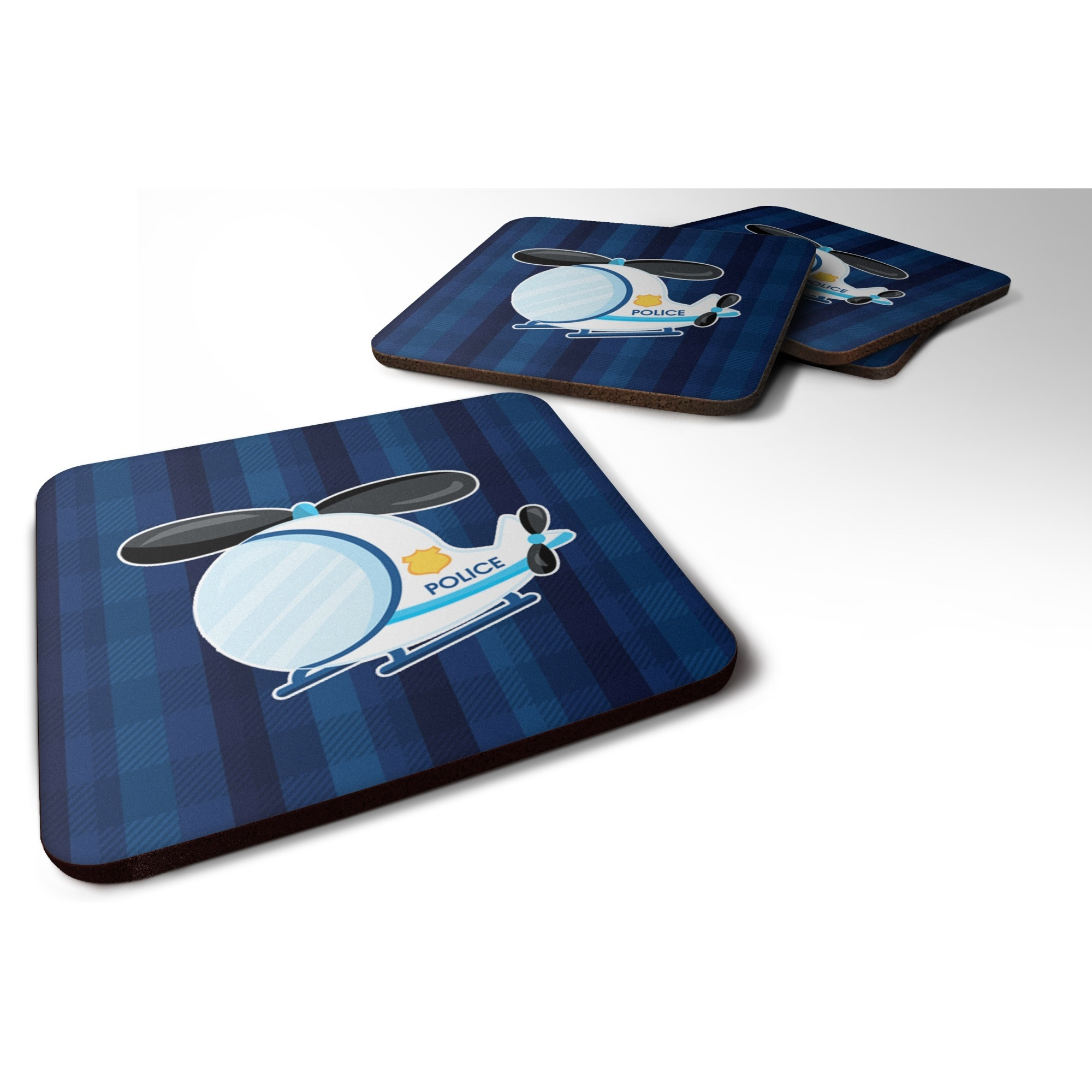 &quotCaroline's Treasures Police Helicopter Foam Coaster Set of 4, 3.5, Multicolor"