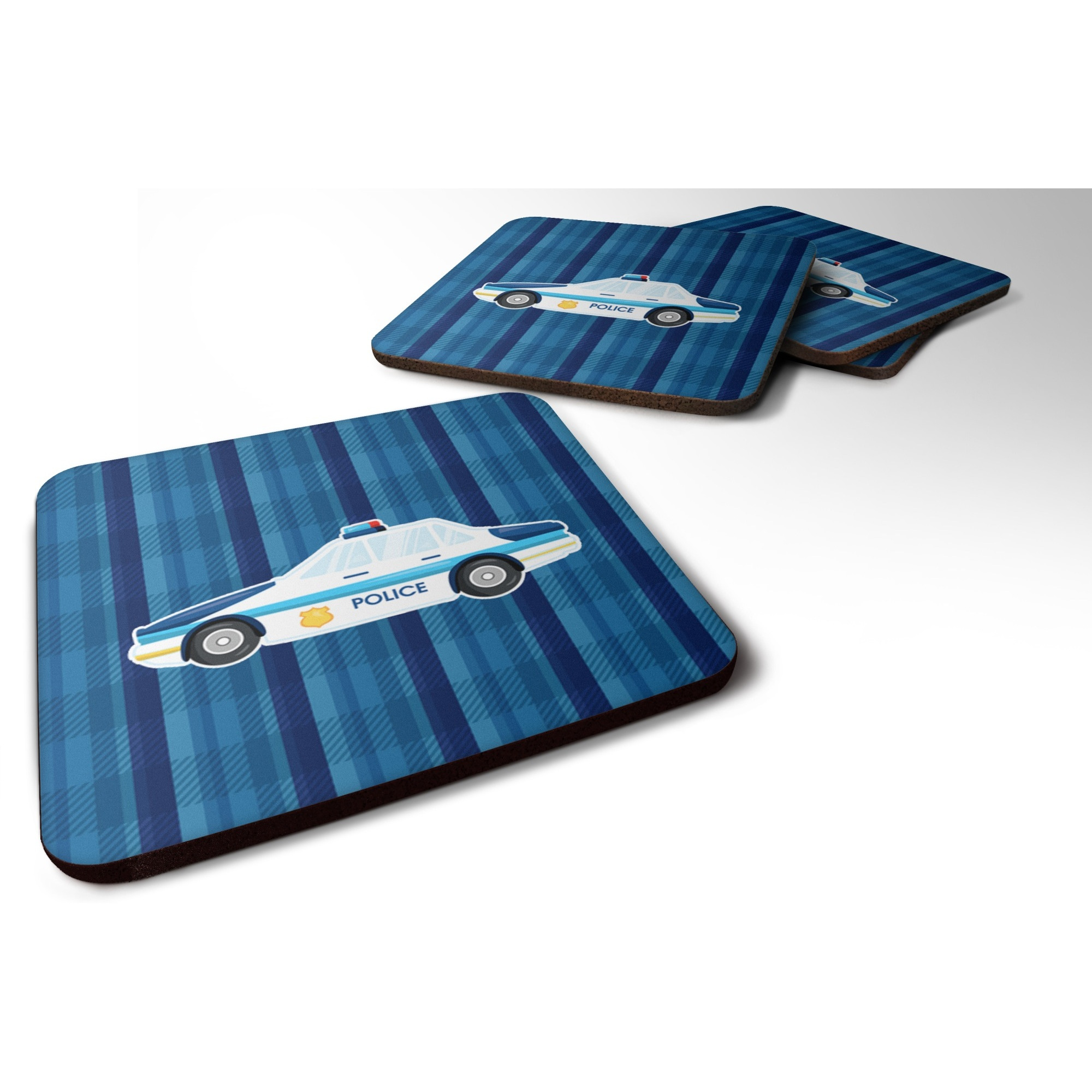 &quotCaroline's Treasures Police Car Foam Coaster Set of 4, 3.5, Multicolor"