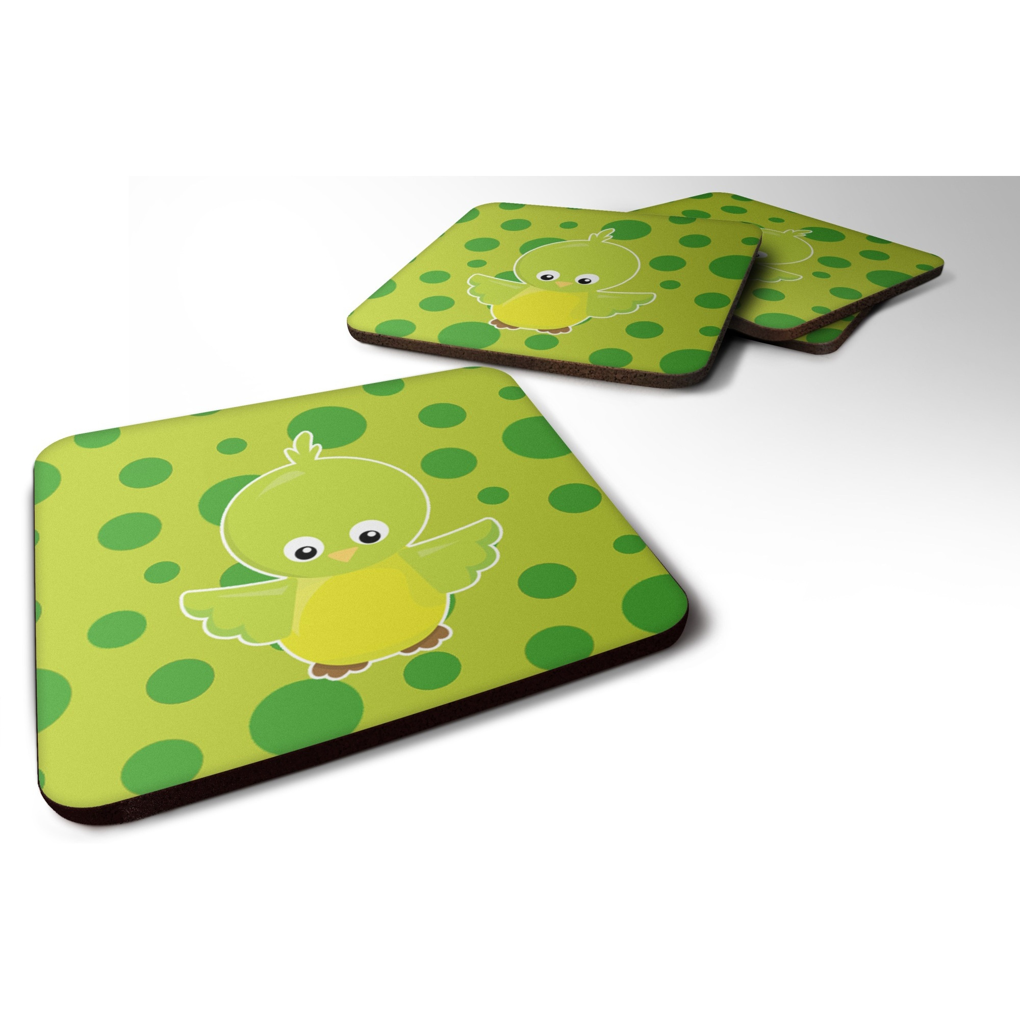 &quotCaroline's Treasures Bird On green Polkadots Foam Coaster Set of 4, 3.5, Multicolor"