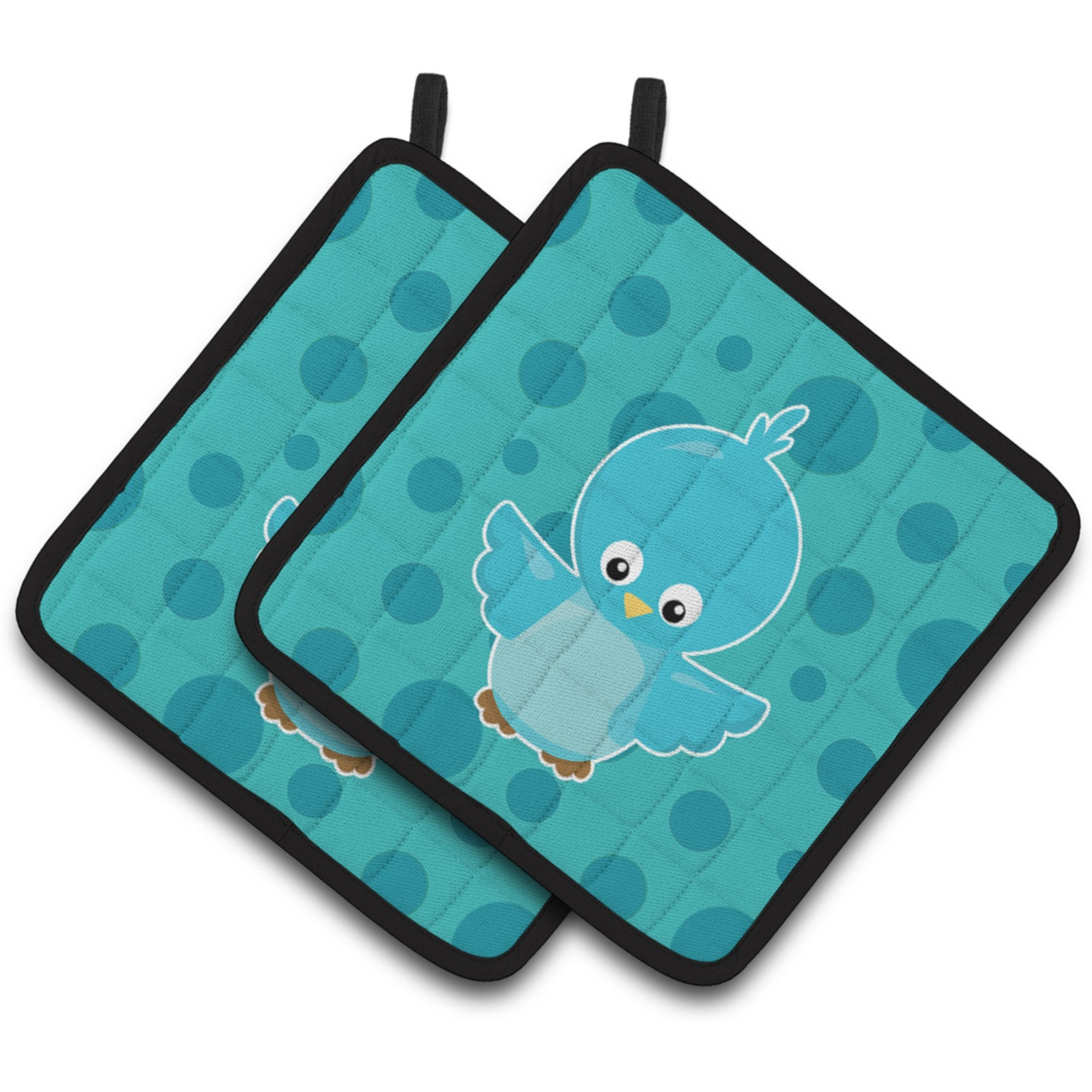 &quotCaroline's Treasures BB7013PTHD Bird on Blue Polkadots Pair of Pot Holders, 7.5 x 7.5"", Multicolor"