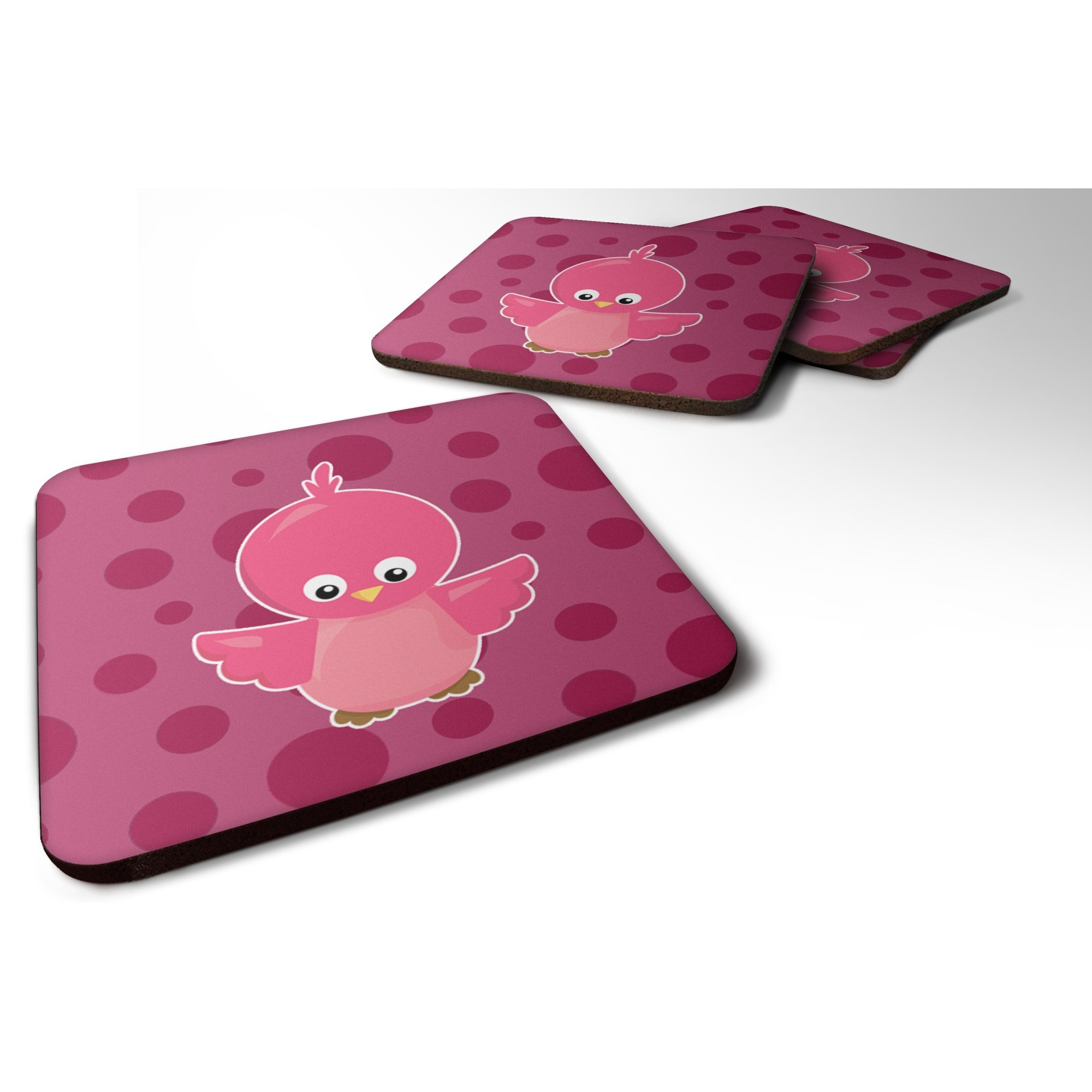 &quotCaroline's Treasures Bird On Pink Polkadots Foam Coaster Set of 4, 3.5, Multicolor"