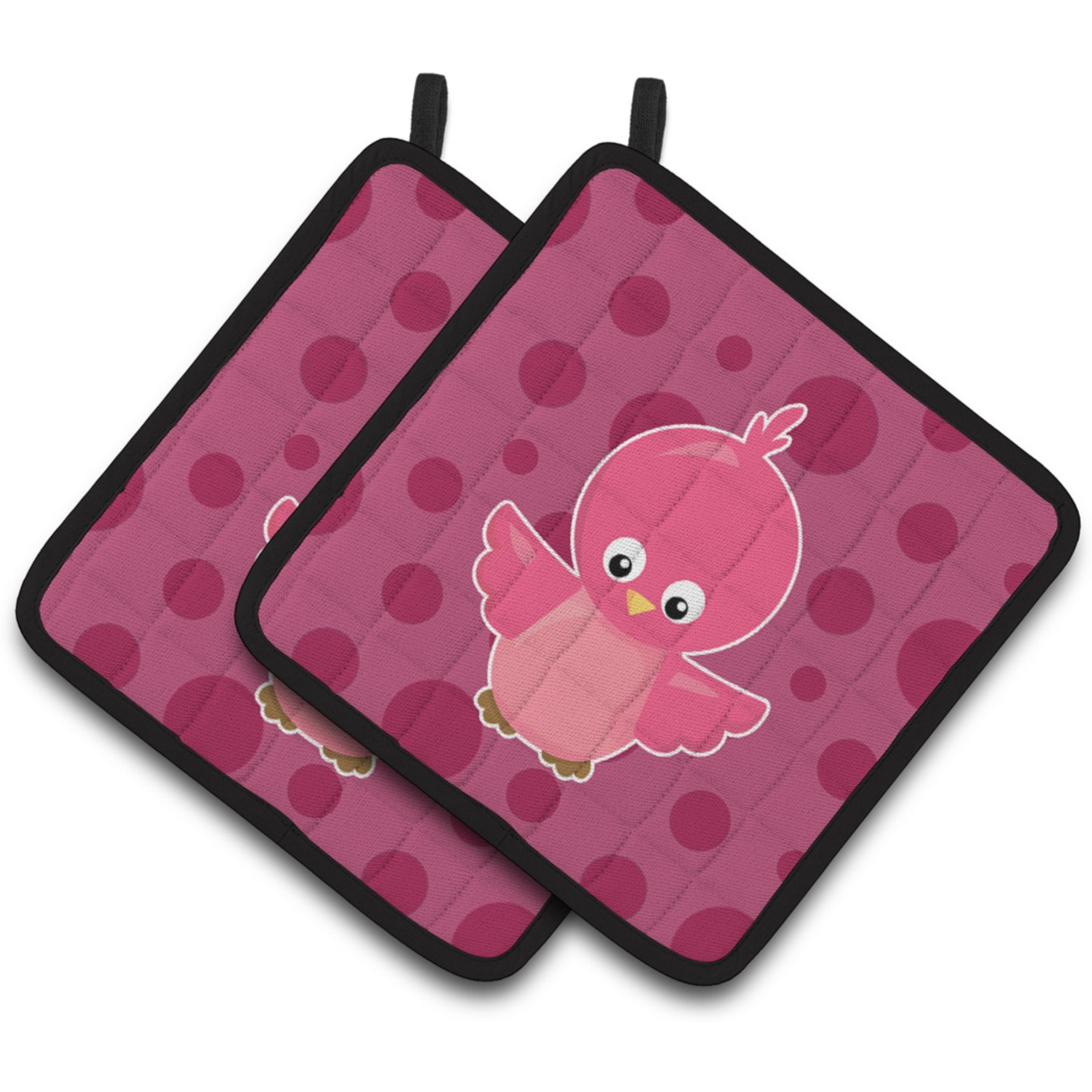 &quotCaroline's Treasures BB7014PTHD Bird on Pink Polkadots Pair of Pot Holders, 7.5 x 7.5"", Multicolor"