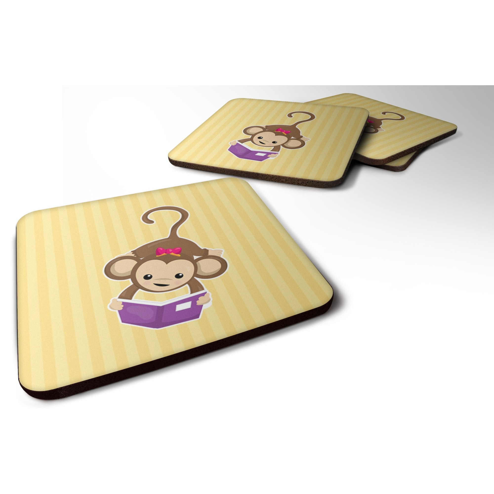 &quotCaroline's Treasures Monkey Reading Foam Coaster Set of 4, 3.5, Multicolor"