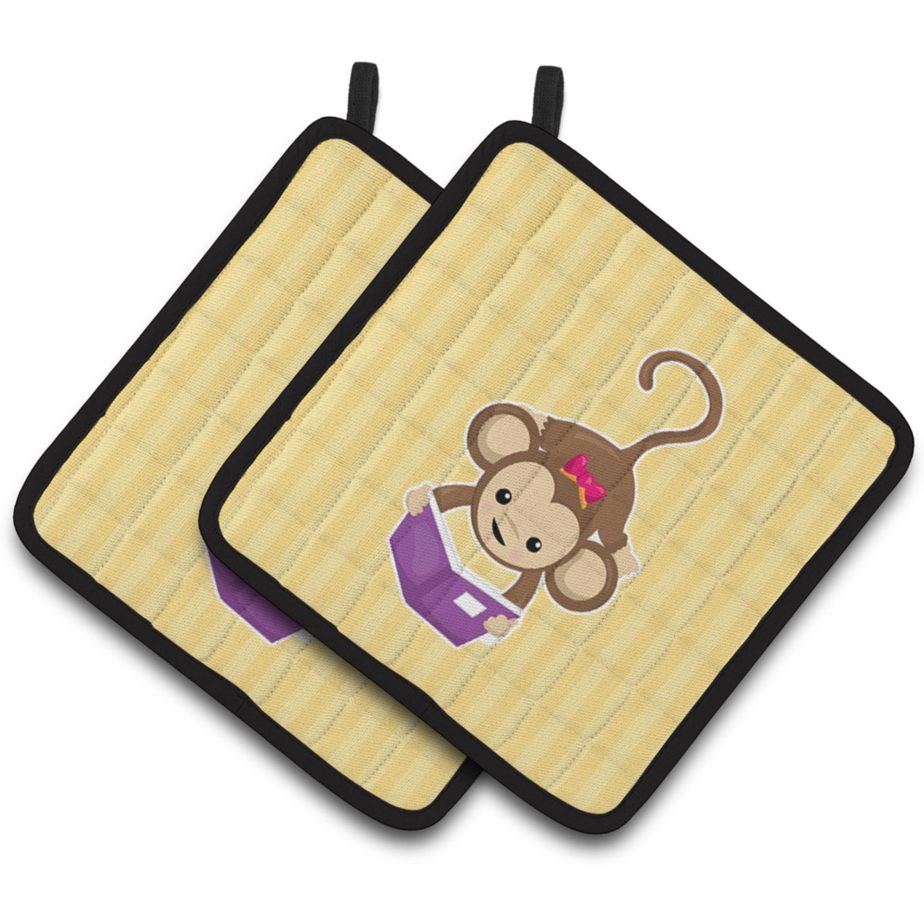 &quotCaroline's Treasures BB7015PTHD Monkey Reading Pair of Pot Holders, 7.5 x 7.5"", Multicolor"
