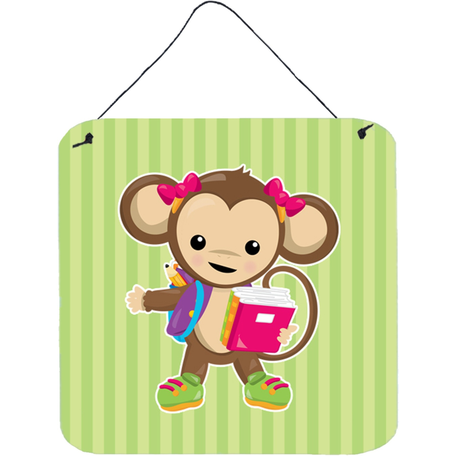 &quotCaroline's Treasures Monkey Going to School Metal Print, 6"" x 6"", Multicolor"