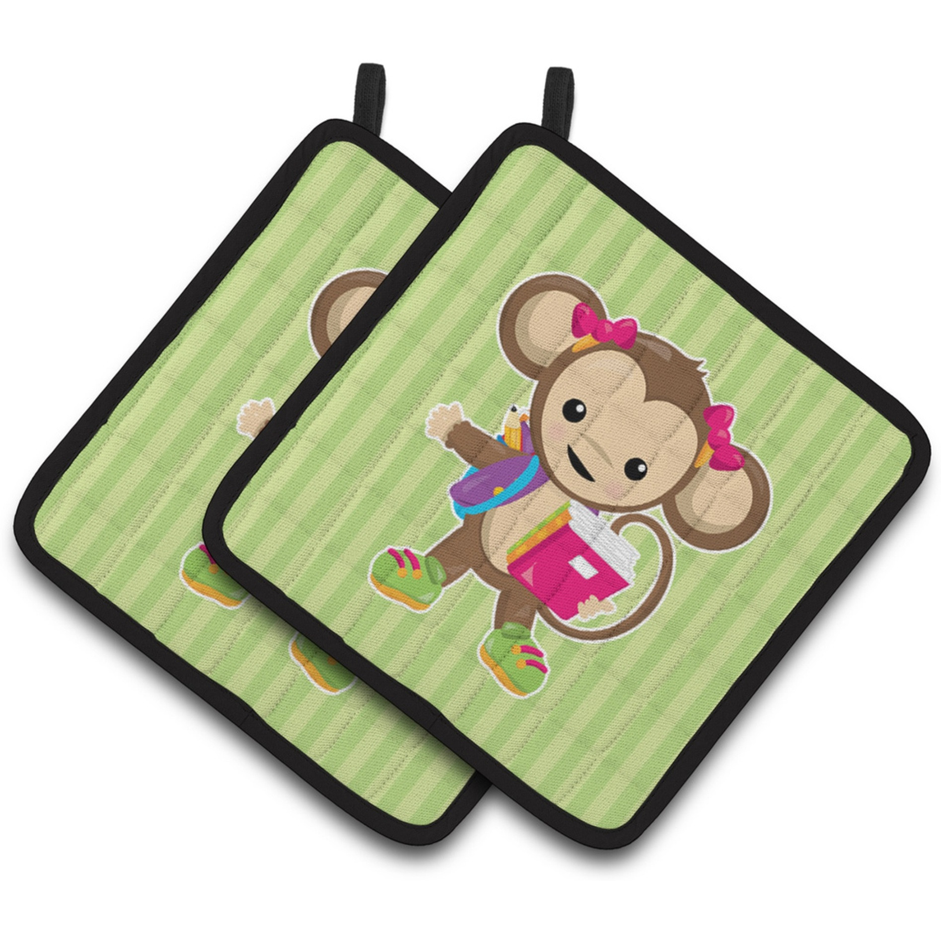 &quotCaroline's Treasures BB7016PTHD Monkey Going to School Pair of Pot Holders, 7.5 x 7.5"", Multicolor"