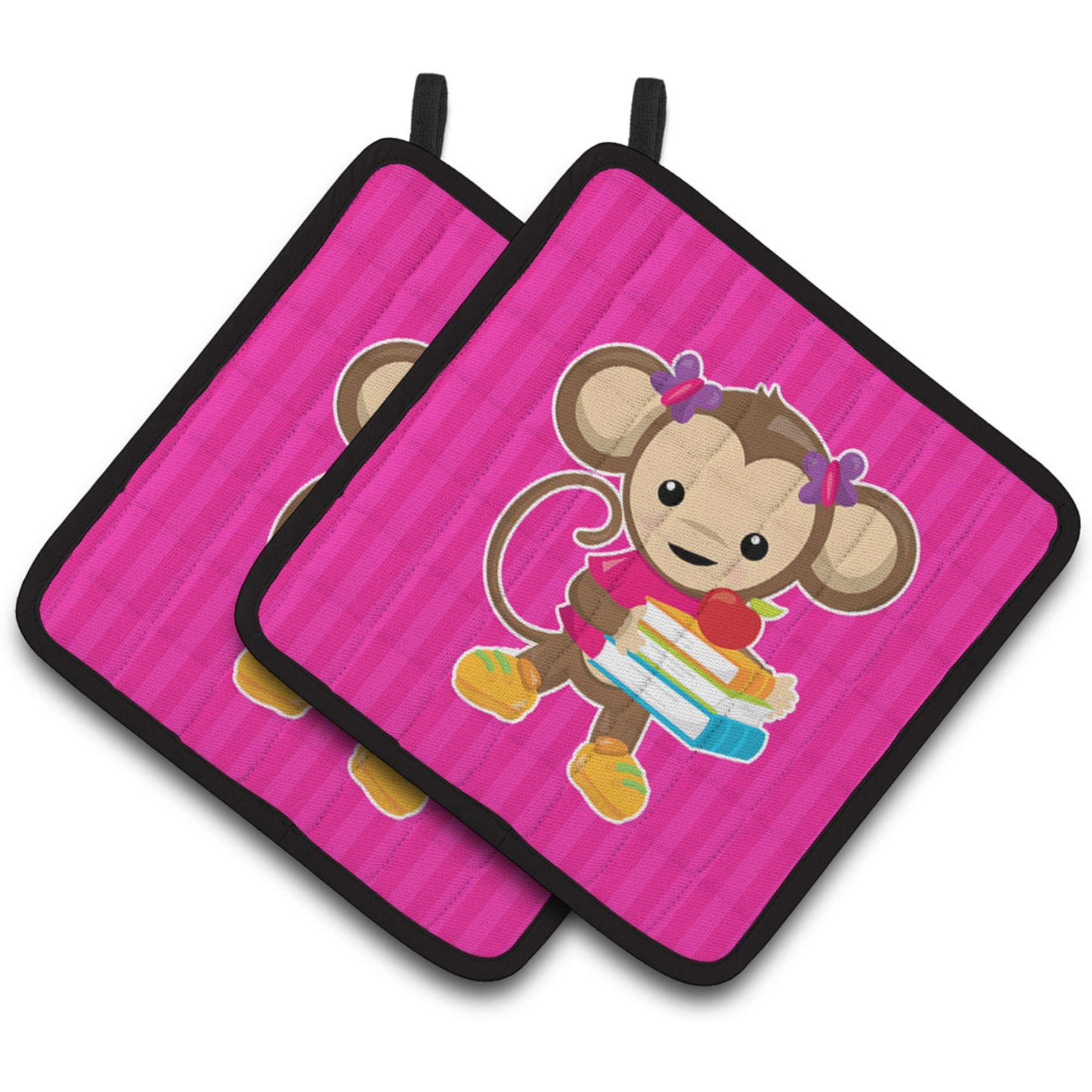 &quotCaroline's Treasures BB7018PTHD Monkey and School books Pair of Pot Holders, 7.5 x 7.5"", Multicolor"