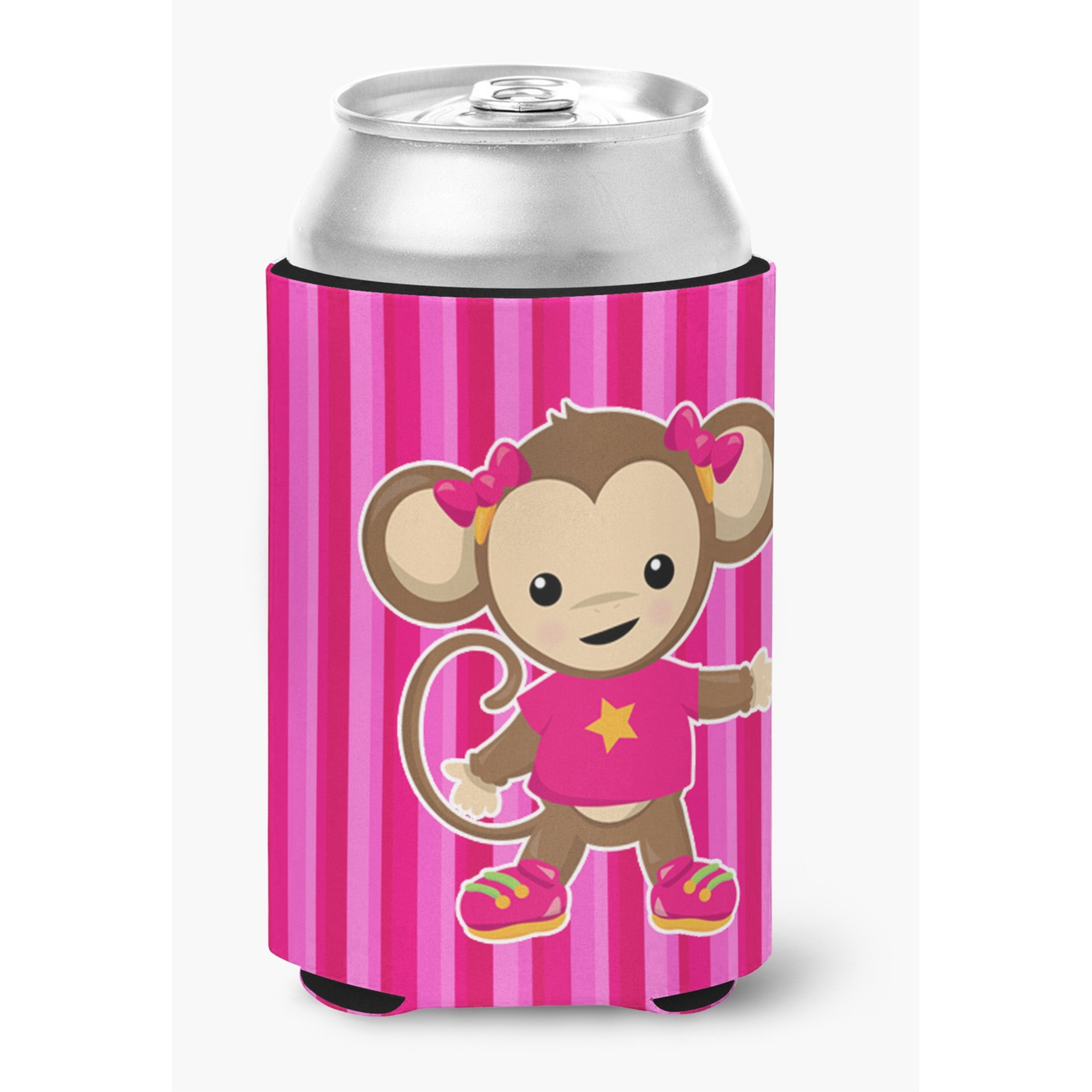 &quotCaroline's Treasures Monkey On Pink Stripes Can or Bottle Hugger, Can Hugger, Multicolor"