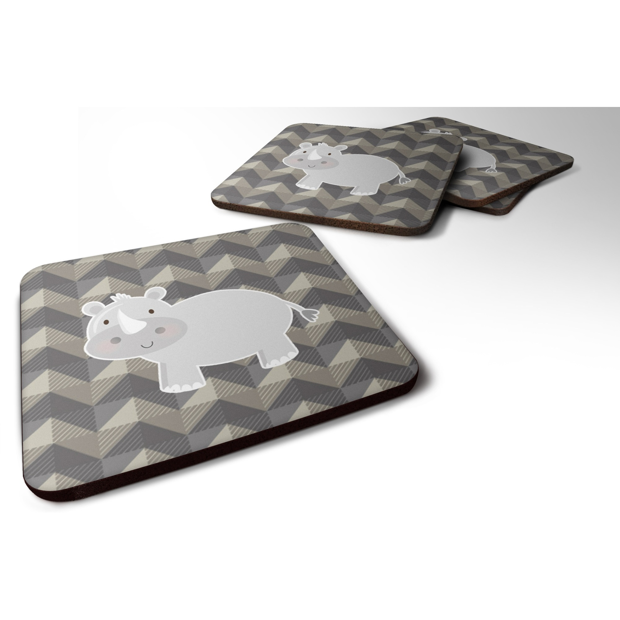 &quotCaroline's Treasures Rhinoceros Foam Coaster Set of 4, 3.5, Multicolor"