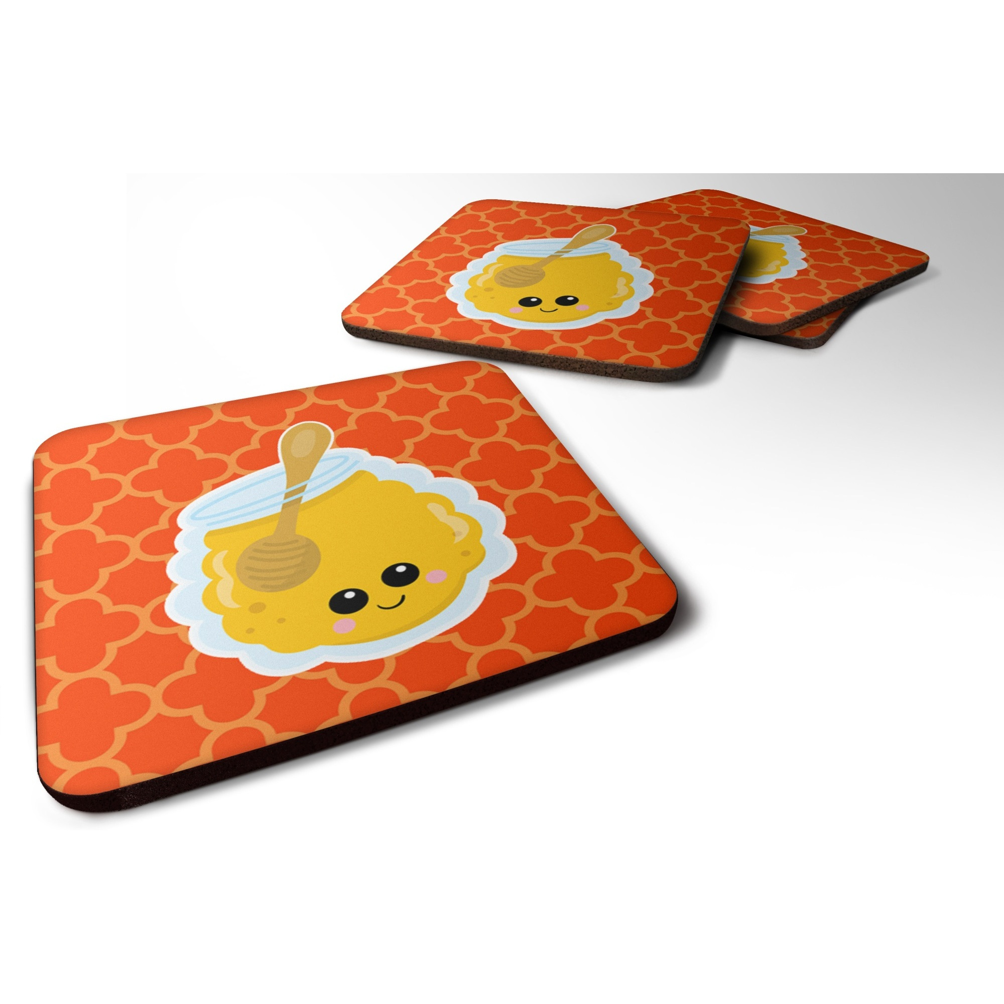 &quotCaroline's Treasures Honey Jar Face Foam Coaster Set of 4, 3.5, Multicolor"