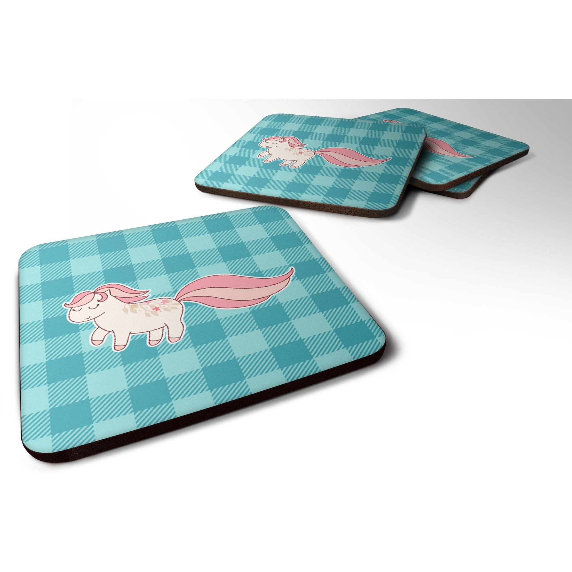 &quotCaroline's Treasures Little Pink Pony Polkadots Foam Coaster Set of 4, 3.5, Multicolor"