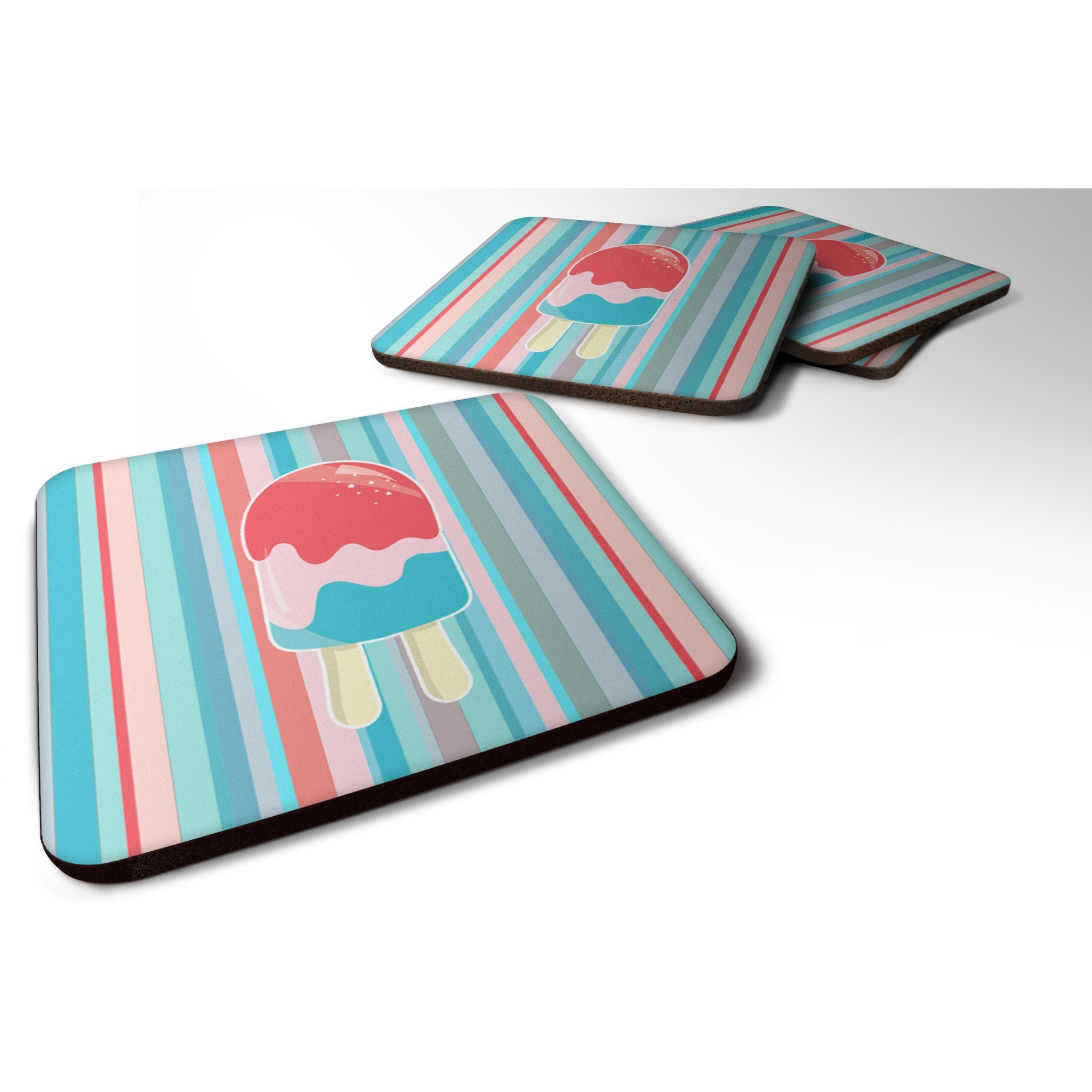 &quotCaroline's Treasures Ice Pop Popcicle Red Pink Blue Foam Coaster Set of 4, 3.5, Multicolor"