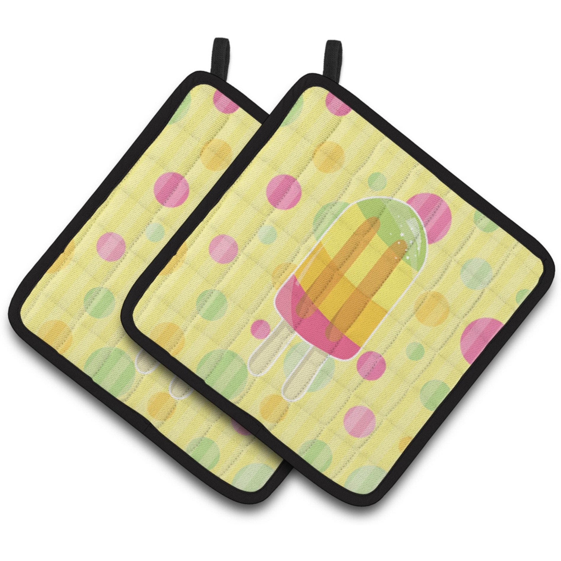 &quotCaroline's Treasures BB7065PTHD Ice Pop Popcicle Polkadots Pair of Pot Holders, 7.5 x 7.5"", Multicolor"