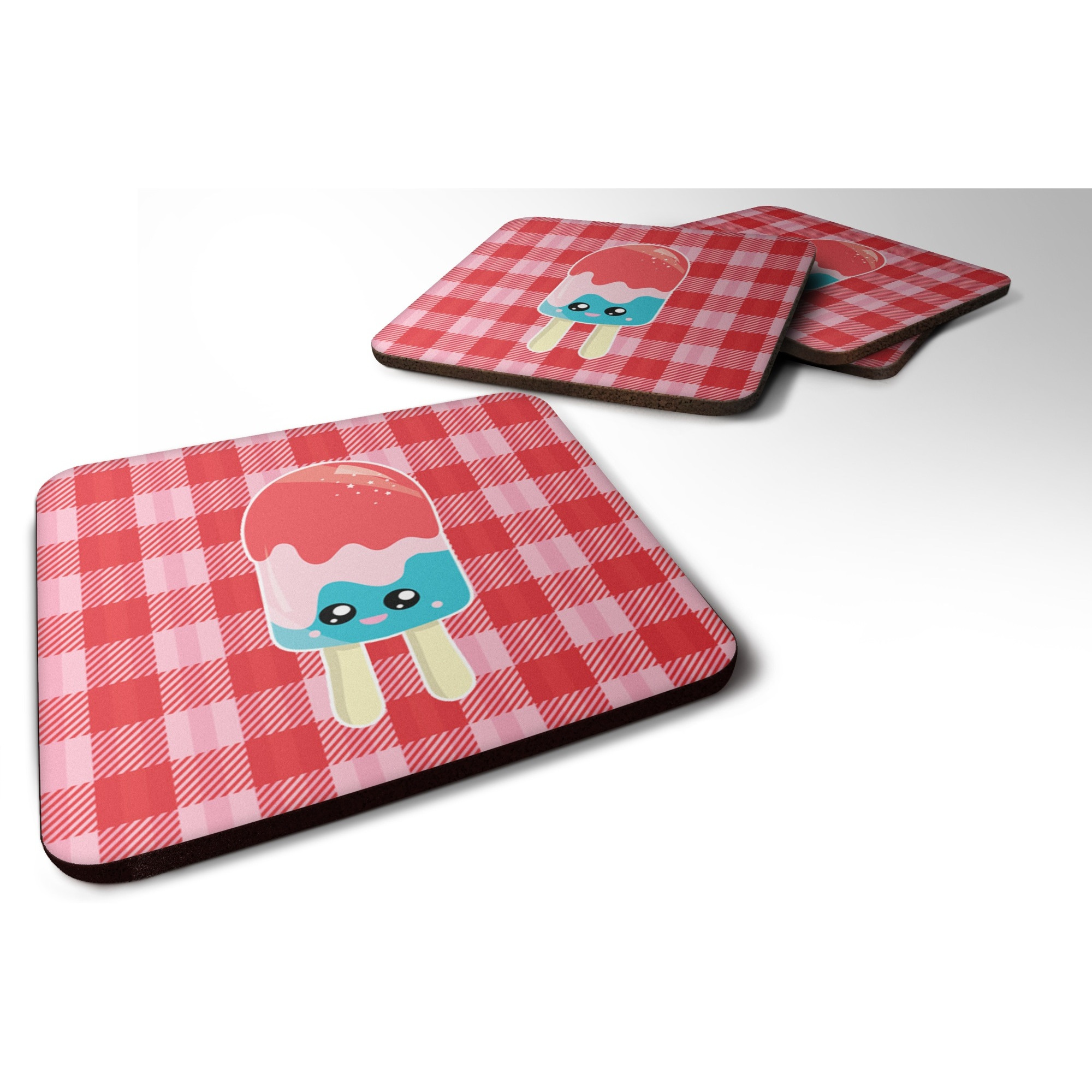 &quotCaroline's Treasures Ice Pop Popcicle Face Gingham Foam Coaster, 3.5"", Multicolor"