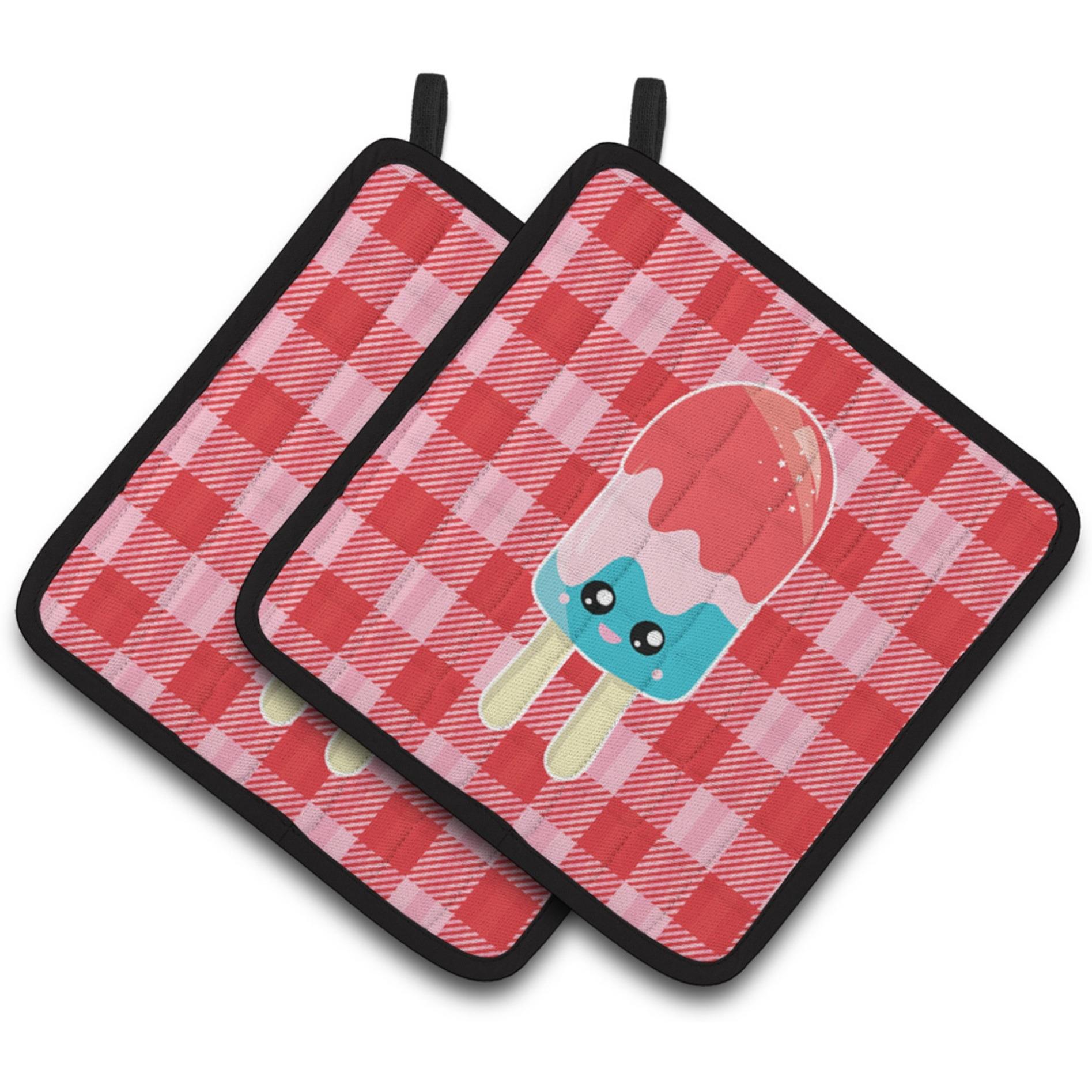 &quotCaroline's Treasures BB7067PTHD Ice Pop Popcicle Face Gingham Pair of Pot Holders, 7.5 x 7.5"", Multicolor"