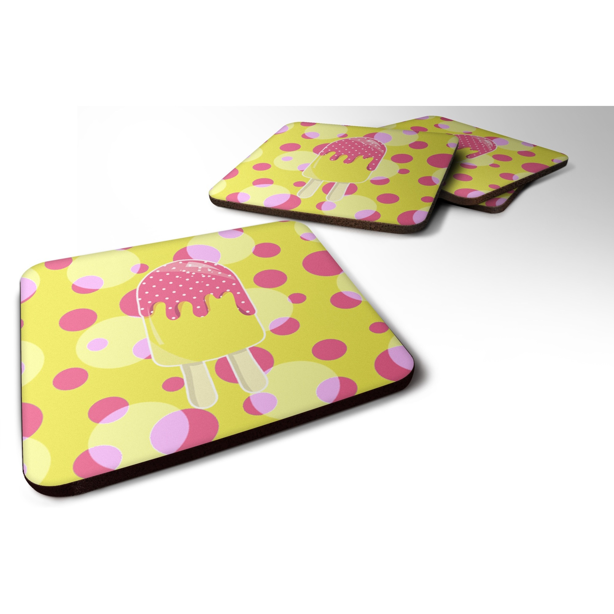 &quotCaroline's Treasures Ice Pop Popcicle Pink Yellow Foam Coaster Set of 4, 3.5, Multicolor"