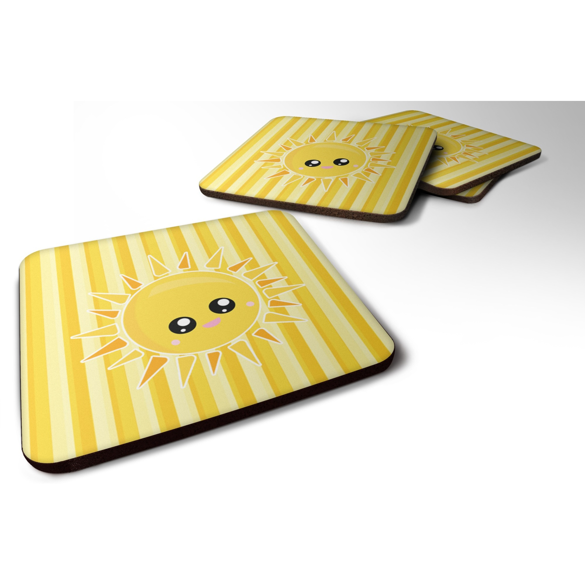 &quotCaroline's Treasures Sunshine Sun Face on Stripes Foam Coaster Set of 4, 3.5, Multicolor"