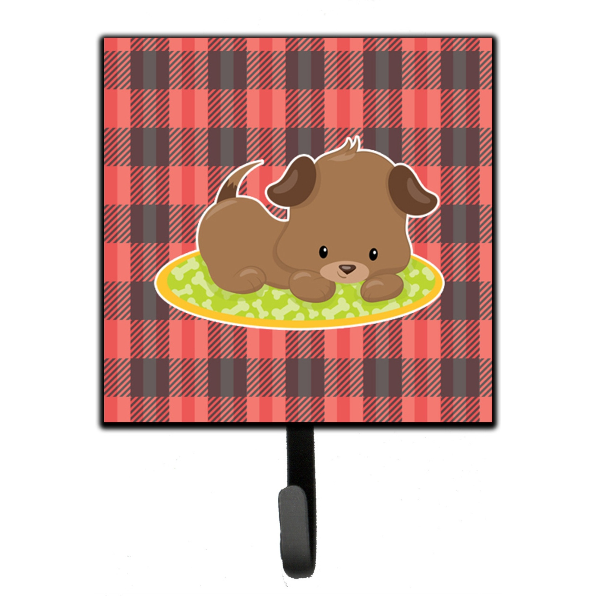 &quotCaroline's Treasures Puppy on Black Red Gingham Wall Hook, Small, Multicolor"