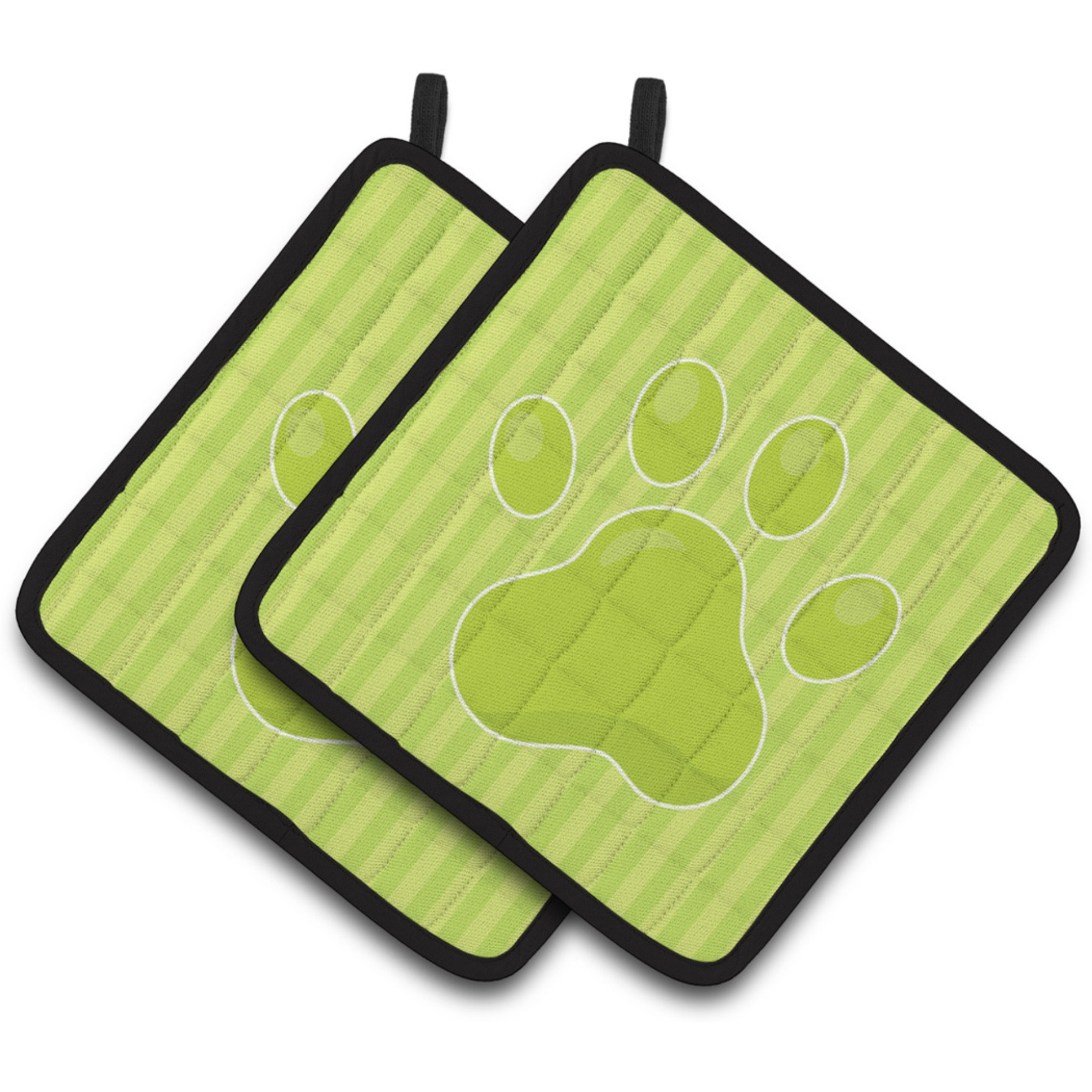 &quotCaroline's Treasures BB7074PTHD Puppy Pawprint Green Stripes Pair of Pot Holders, 7.5 x 7.5"", Multicolor"