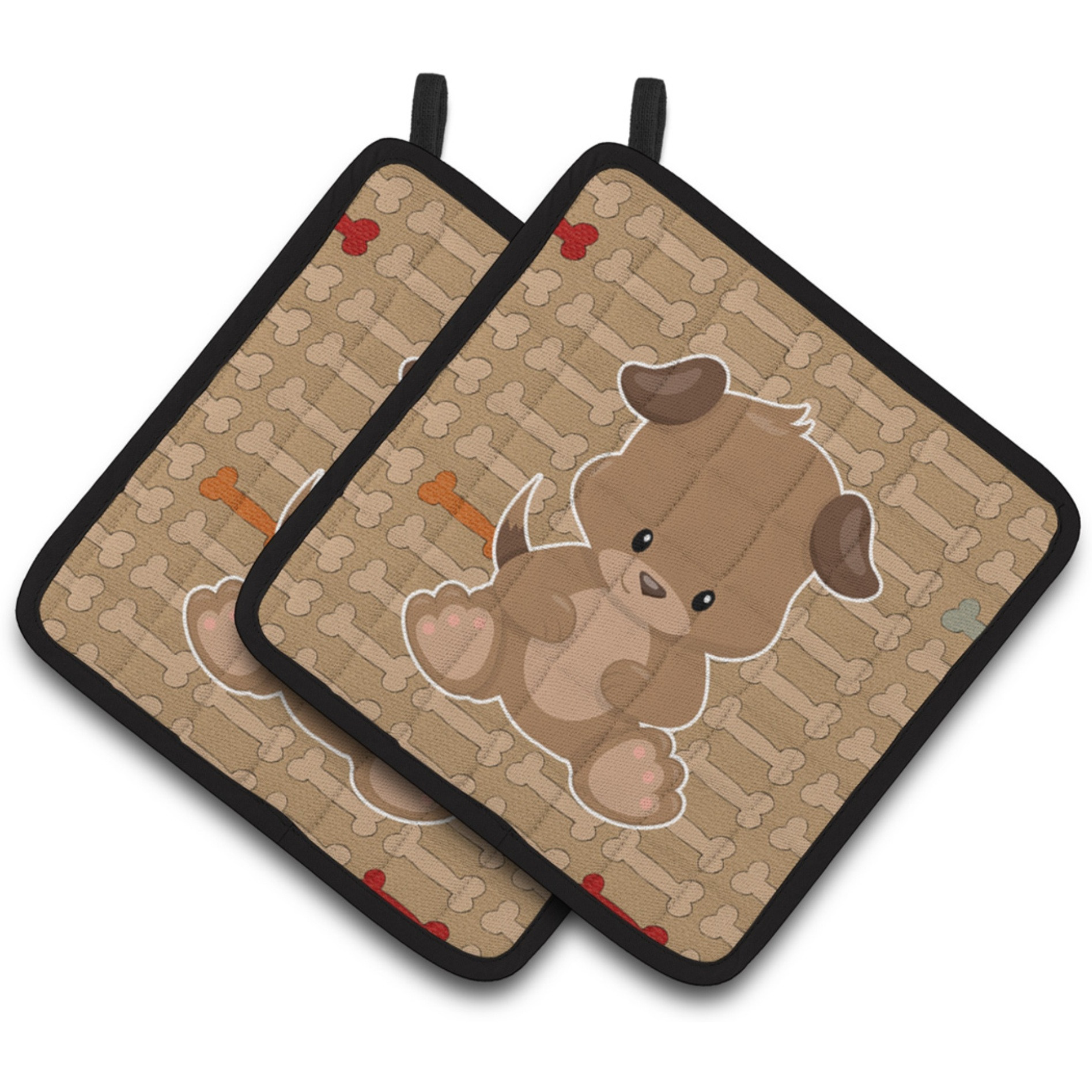 &quotCaroline's Treasures BB7075PTHD Puppy on Brown Bones Pair of Pot Holders, 7.5 x 7.5"", Multicolor"
