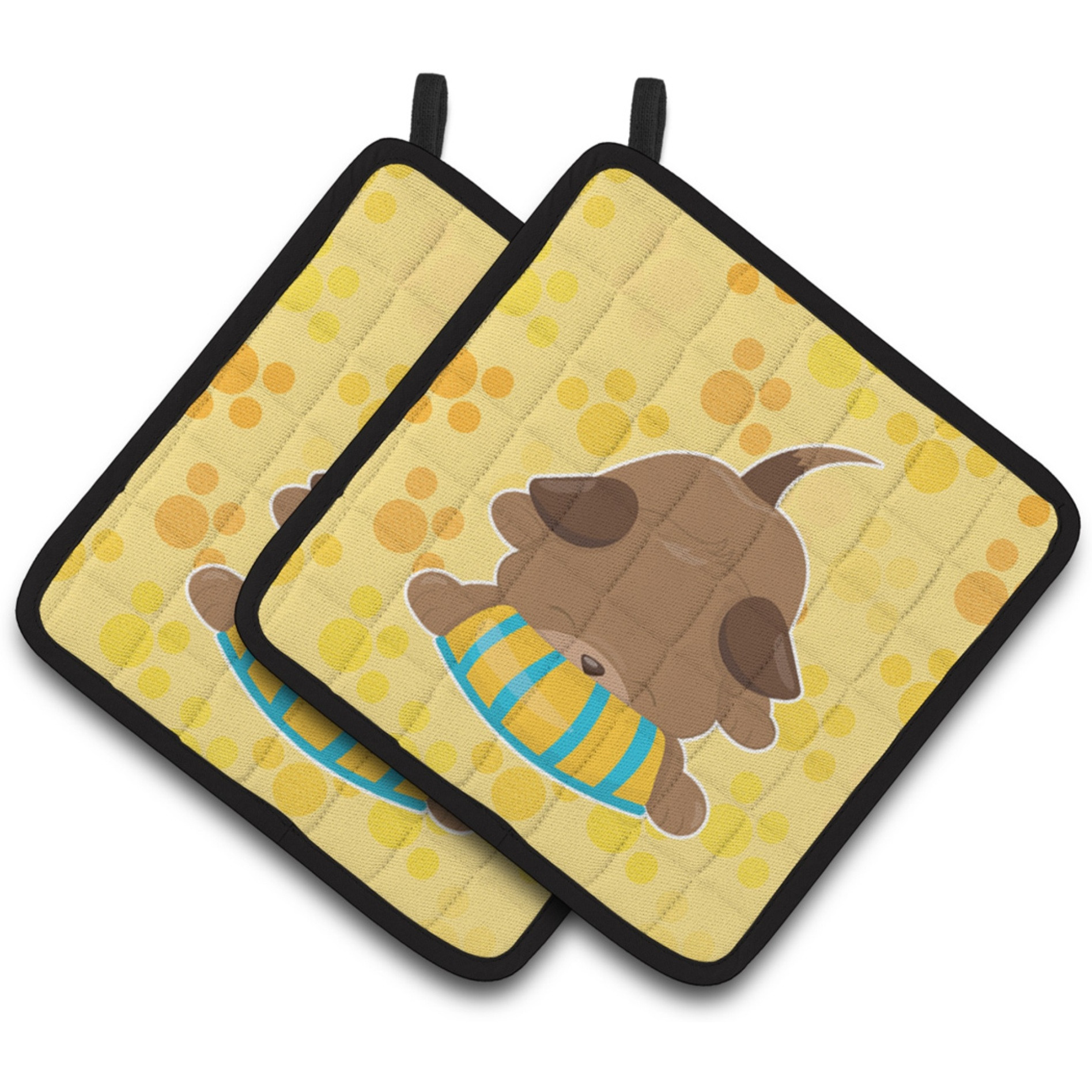 &quotCaroline's Treasures BB7076PTHD Puppy on Yellow Pawprints Pair of Pot Holders, 7.5 x 7.5"", Multicolor"