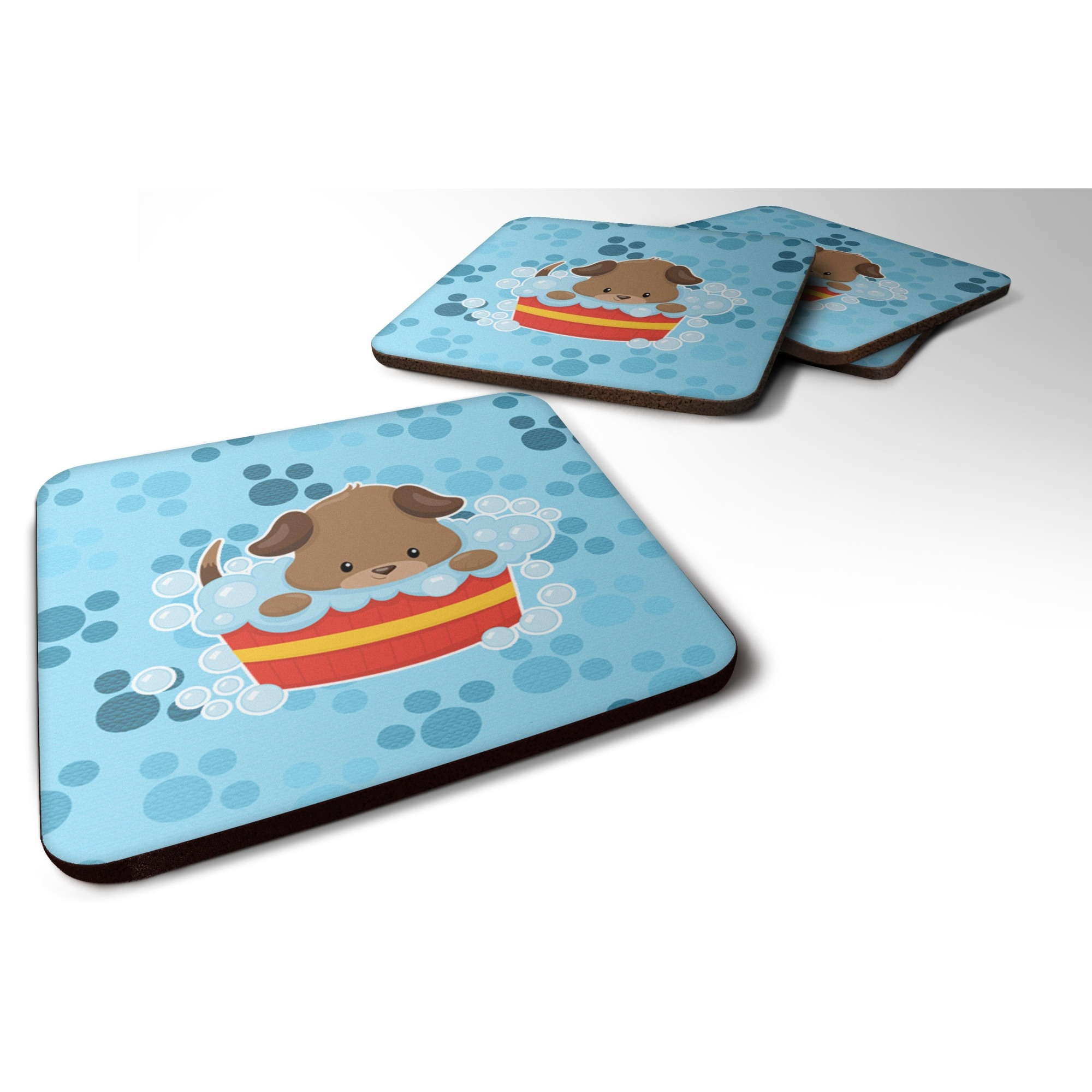 &quotCaroline's Treasures Puppy Taking A Bath Foam Coaster Set of 4, 3.5, Multicolor"