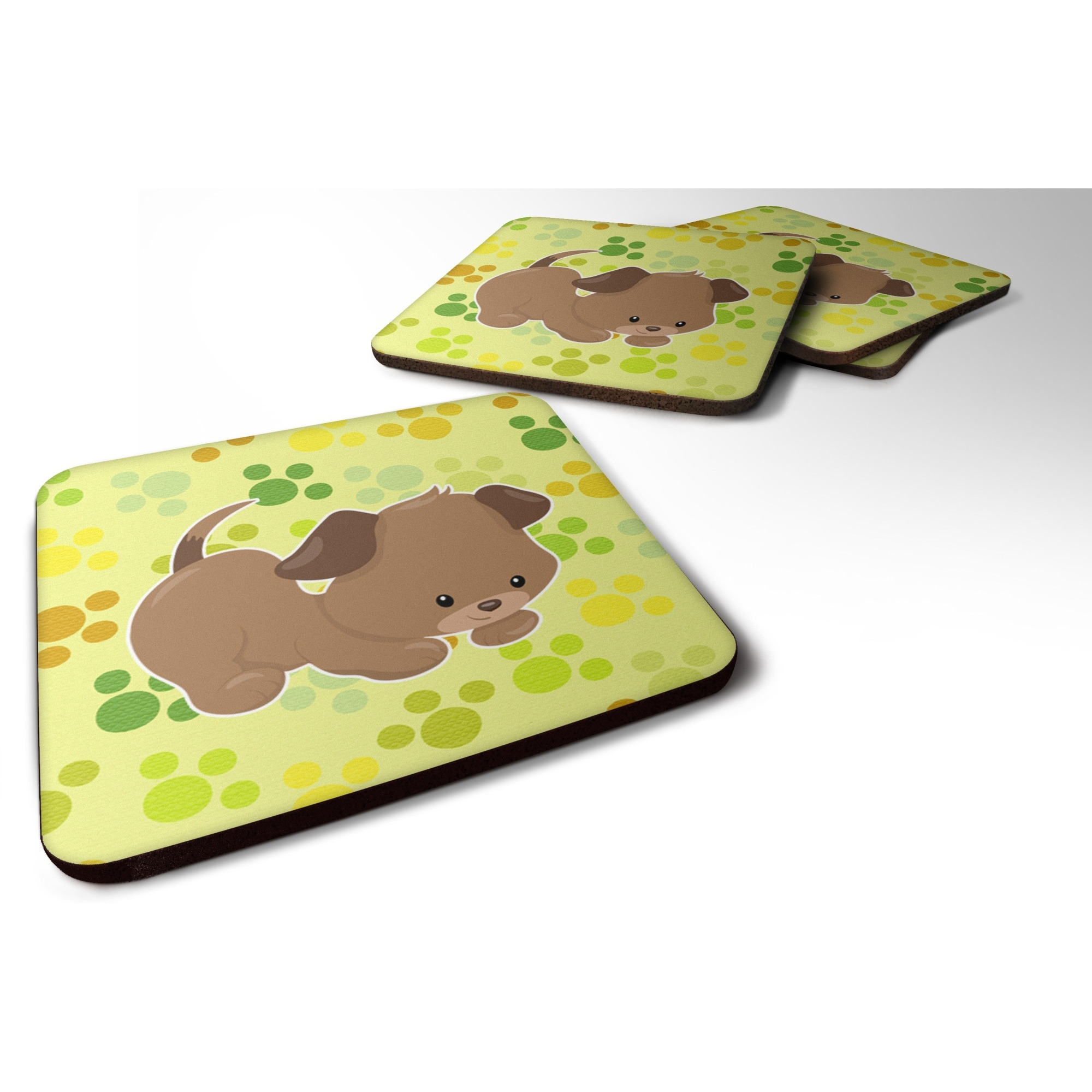 &quotCaroline's Treasures Puppy On green Pawprints Foam Coaster Set of 4, 3.5, Multicolor"