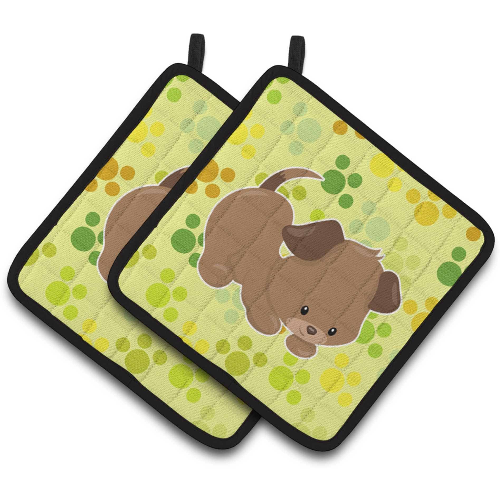 &quotCaroline's Treasures Puppy on Green Pawprints Pair of Pot Holders, 7.5 x 7.5, Multicolor"