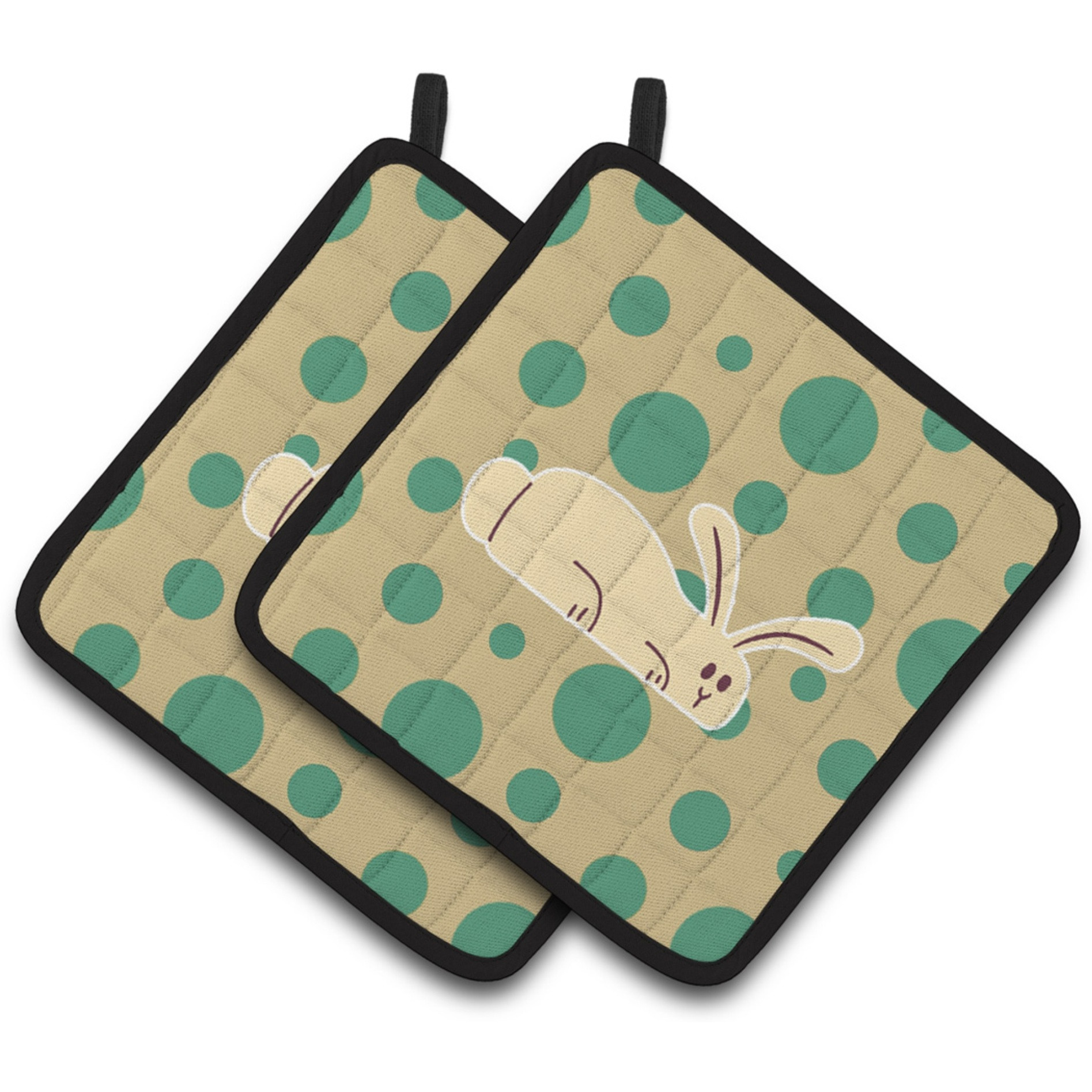 &quotCaroline's Treasures BB7083PTHD Rabbit on Polkadots Pair of Pot Holders, 7.5 x 7.5"", Multicolor"