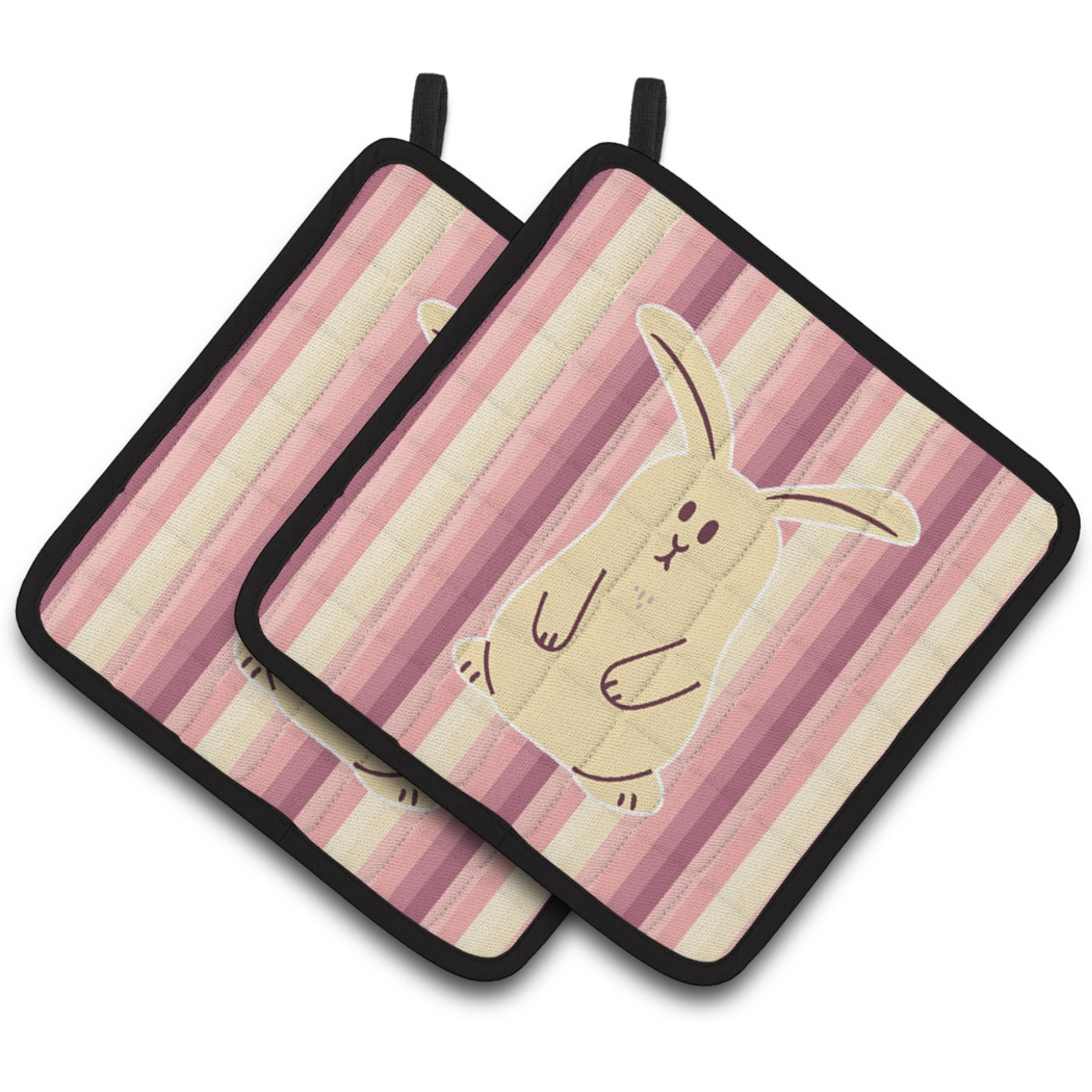 &quotCaroline's Treasures BB7084PTHD Rabbit on Stripes Pair of Pot Holders, 7.5 x 7.5"", Multicolor"